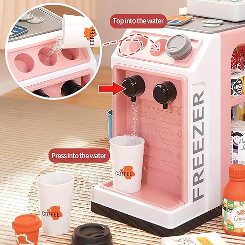 Miniatura 2 de Juego de 48 piezas de juguetes de caja registradora para niños con función de salida de agua, calculadora, bolsa de compras, escáneres, máquina de