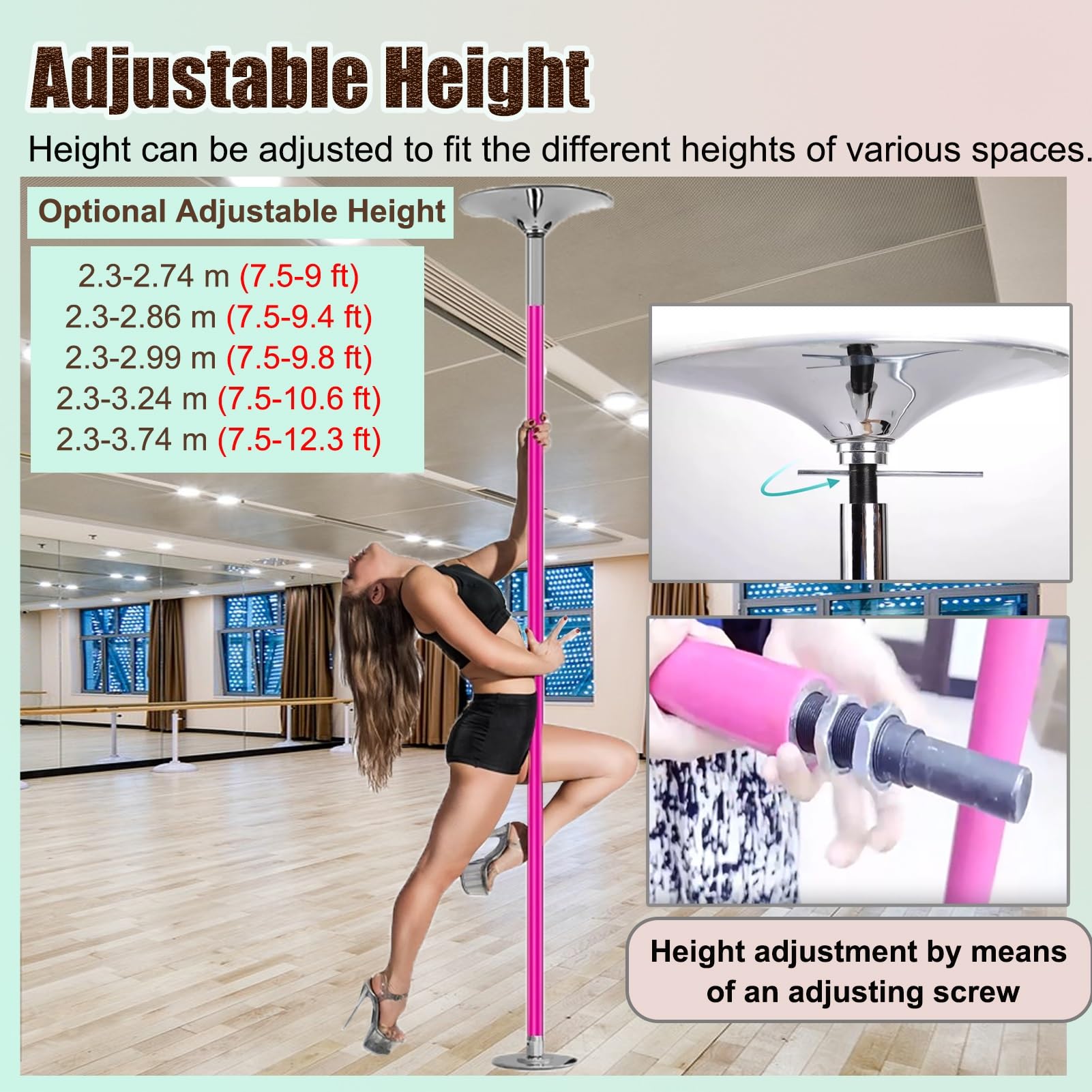 Verstellbare 45-mm-Tanzstange aus Stahl – Tragbare, drehbare Stripperstange für Heimfitness, 2,75 m bis 3 m hoch, ideal für den Innenbereich, einfacher Aufbau für Wohnungen