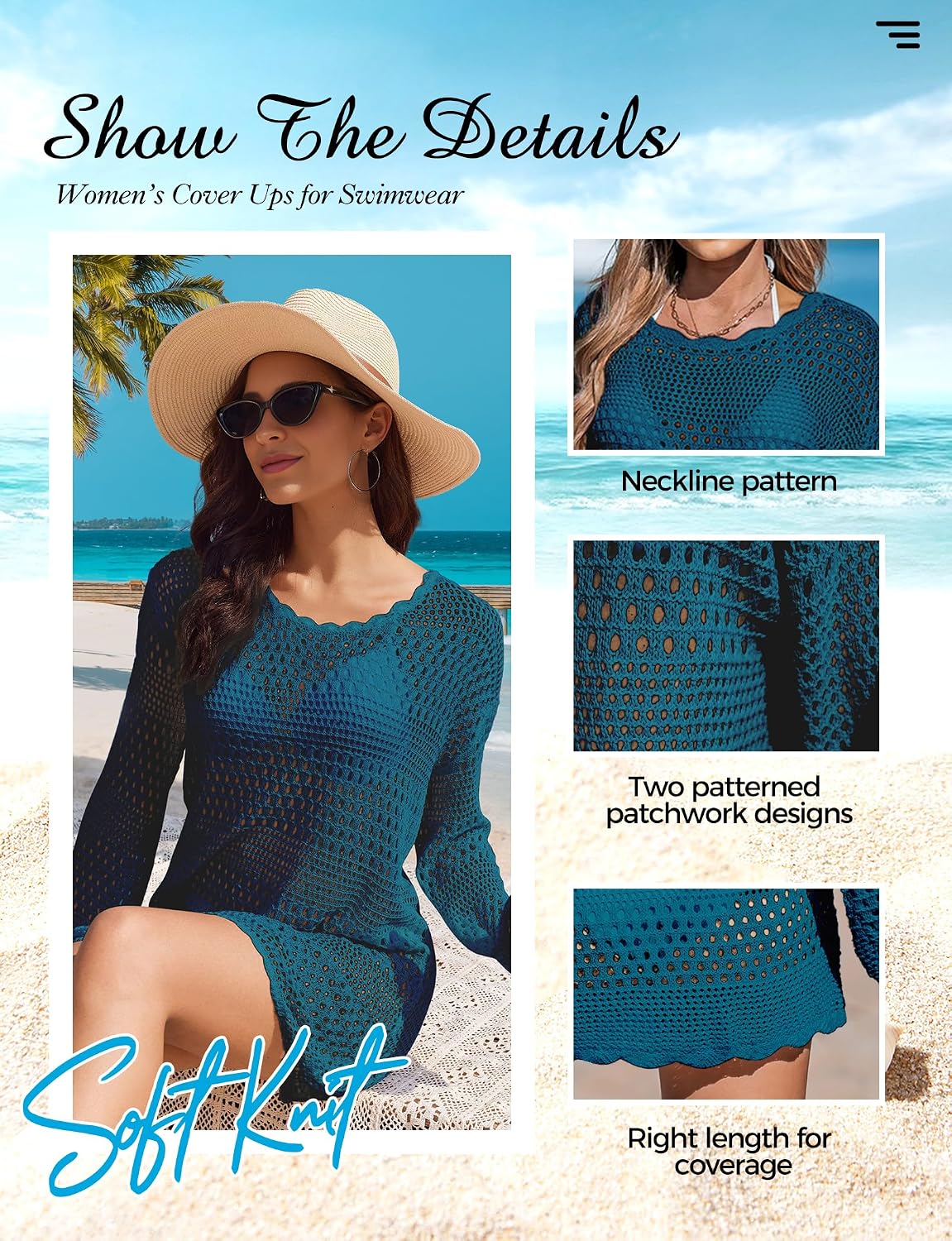 Buauty Womens Swimsuit Coverup Crochet Swim Cover Ups Bikini Bathing Suits Swimwear 2025 Summer Beach Dress Vacation Outfits