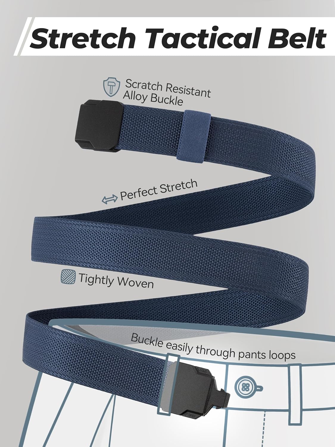 MILORDE Stretch Versatile Belt, Causal Dress Outdoor Activities,1.4" Nylon Web Belt with Quicky Release Plug Buckle - Image 2