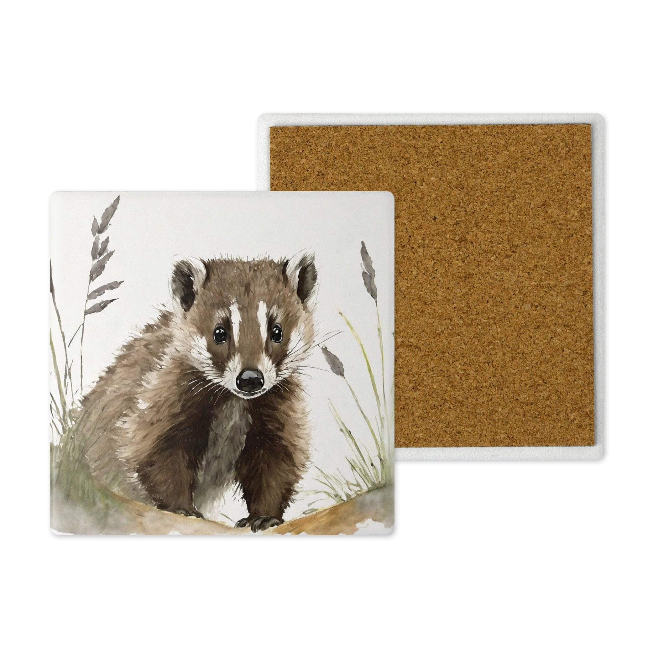 Noble & Page Badger Ceramic Coasters - Handprinted 10X10cm Countryside Critters Design - Popular Wildlife And Pets - Handmade In The Uk - Gift For Animal Lovers