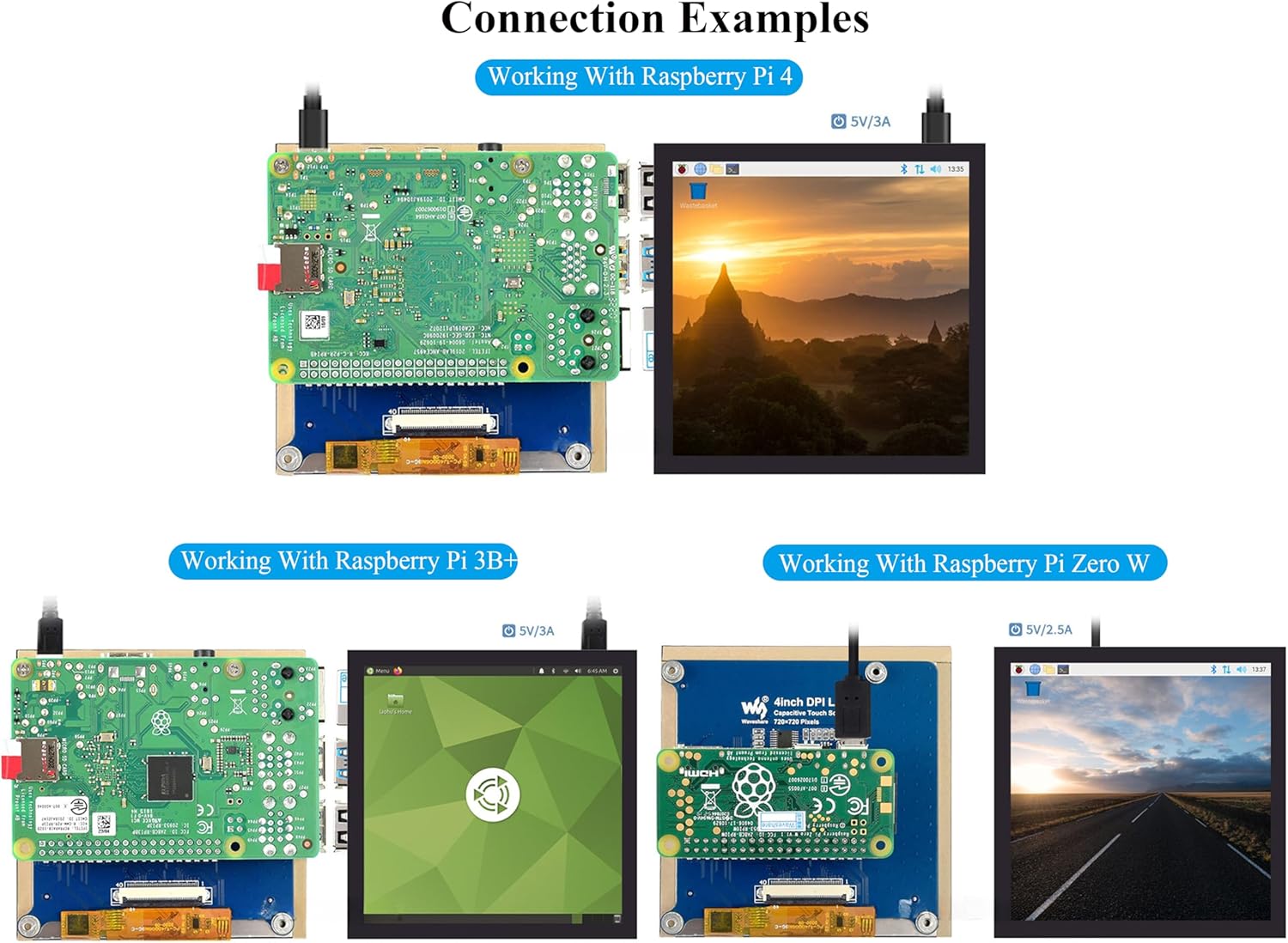 4inch DPI LCD Square Capacitive Touch Screen Compatible with Raspberry Pi 5/4B/3B+/3B/2B/Zero/Zero W/WH/Zero 2W, 720x720 Resolution, IPS Display, Toughened Glass Cover Low Power Solution