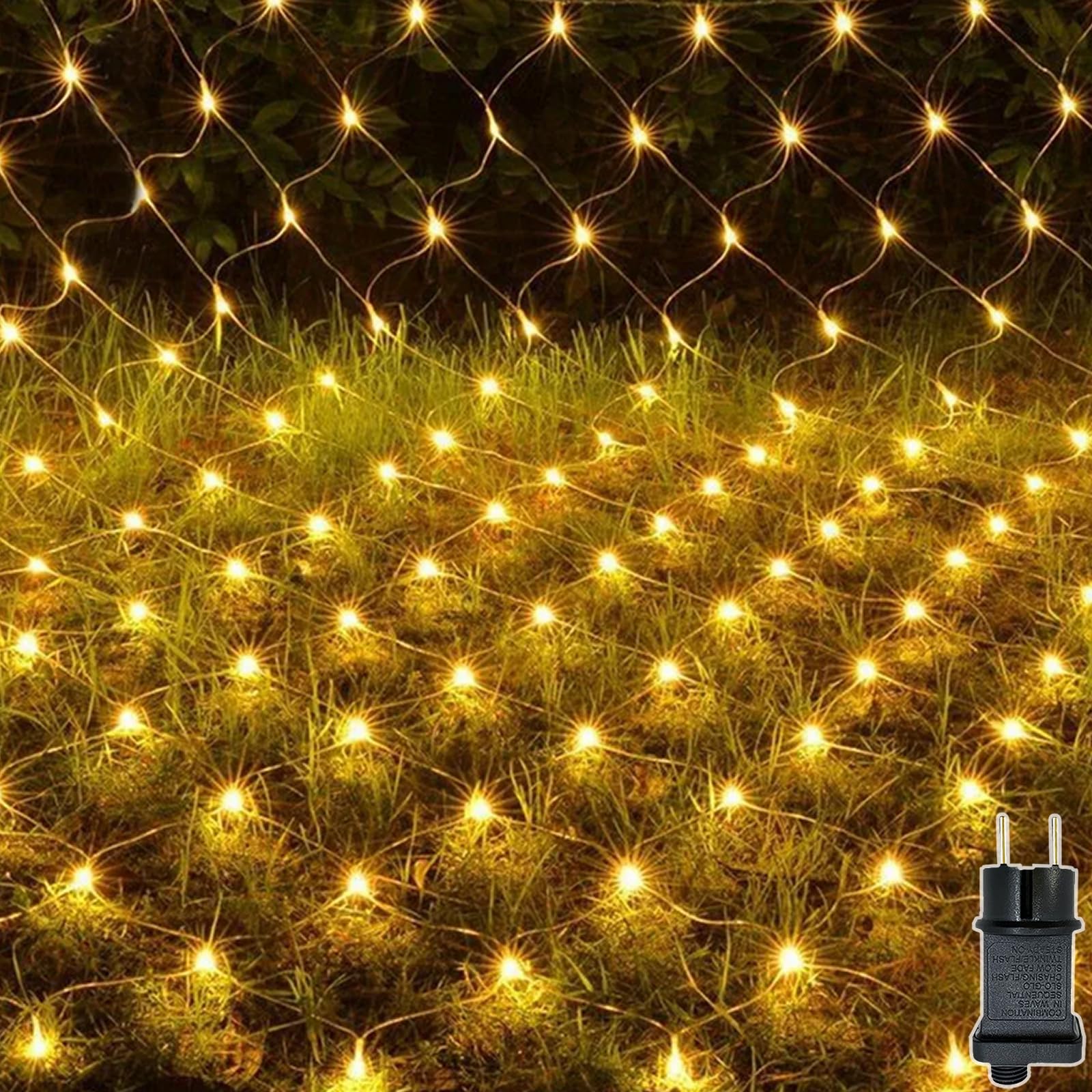 Meision Red de luces para exteriores, 1,5 x 1,5 m, 100 LED, cadena de luces para interiores, con temporizador + 9 modos de enchufe + función de memoria, cortina de luz de malla ampliable IP44 para