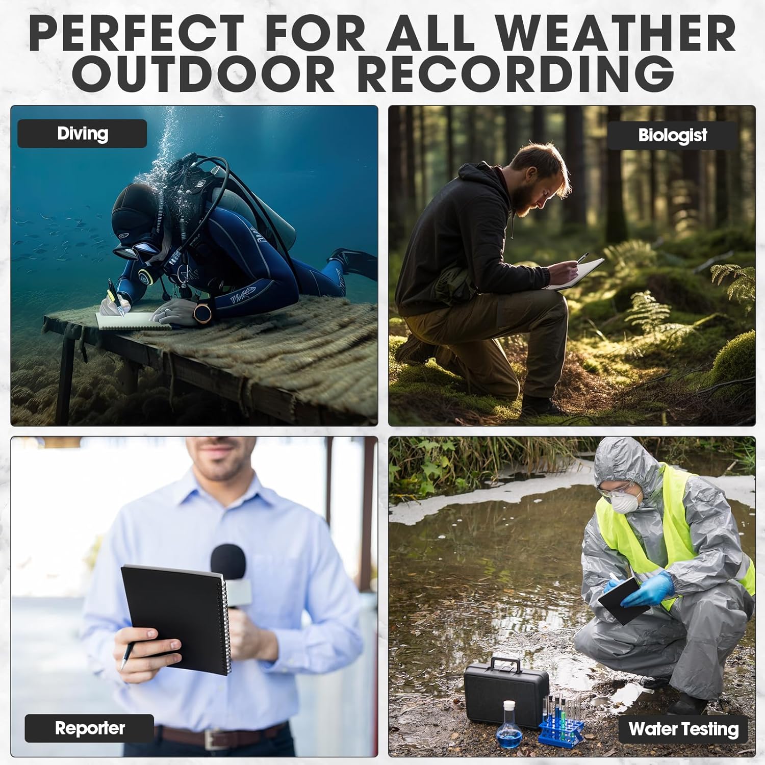12 Pack Waterproof A5 Graph Paper Spiral Notebook 6"x8" All Weather Notepad Grid Notebook Weatherproof Notepad Tactical Steno Pads Memo Journal for Note Writing Outdoor Activity Recording