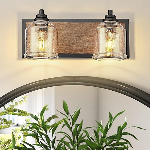 Vista 16 de Luces de tocador para baño grandes de 31.5", lámpara de tocador rústica de granja con pantallas de vidrio burbuja, gris, accesorio de iluminación