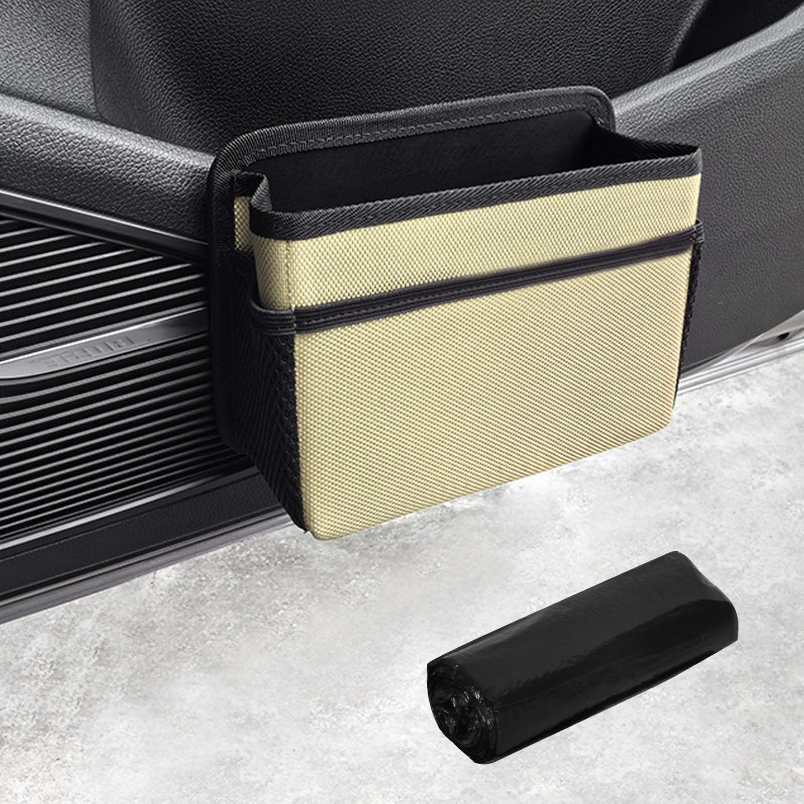 Auto Mülleimer Klein, Faltbarer Auto Seitentür Mülleimer, Wasserdichter Auslaufsicherer Mehrzweck Hängender Aufbewahrungsbox Automülleimer, Autos Zubehör innenraum, für Autos SUV Truck (Beige)