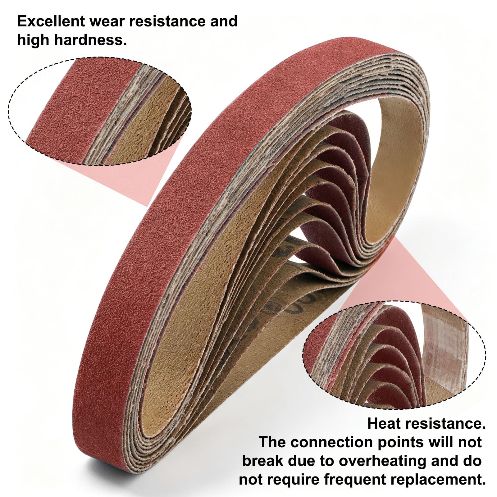 60 bandas de lijado alto rendimiento corindón de alúmina de 13x457mm | Juego de bandas abrasivas con granos 40/60/80/100/180/240 lijado grueso a fino para lijadora de banda desbaste y limado