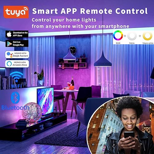 Miniatura 5 de Bombilla inteligente RGB  WiFi y Bluetooth que cambia de color A19 9 W (equivalente a 60 W) 500LM  Sincronización de música compatible con Alexa y