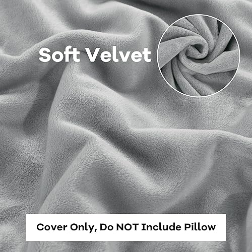 Miniatura 3 de HOMBYS Funda de almohada de terciopelo ultra suave con diseño de cremallera, extraíble y lavable a máquina (gris claro, 25 x 25 x 8 pulgadas)