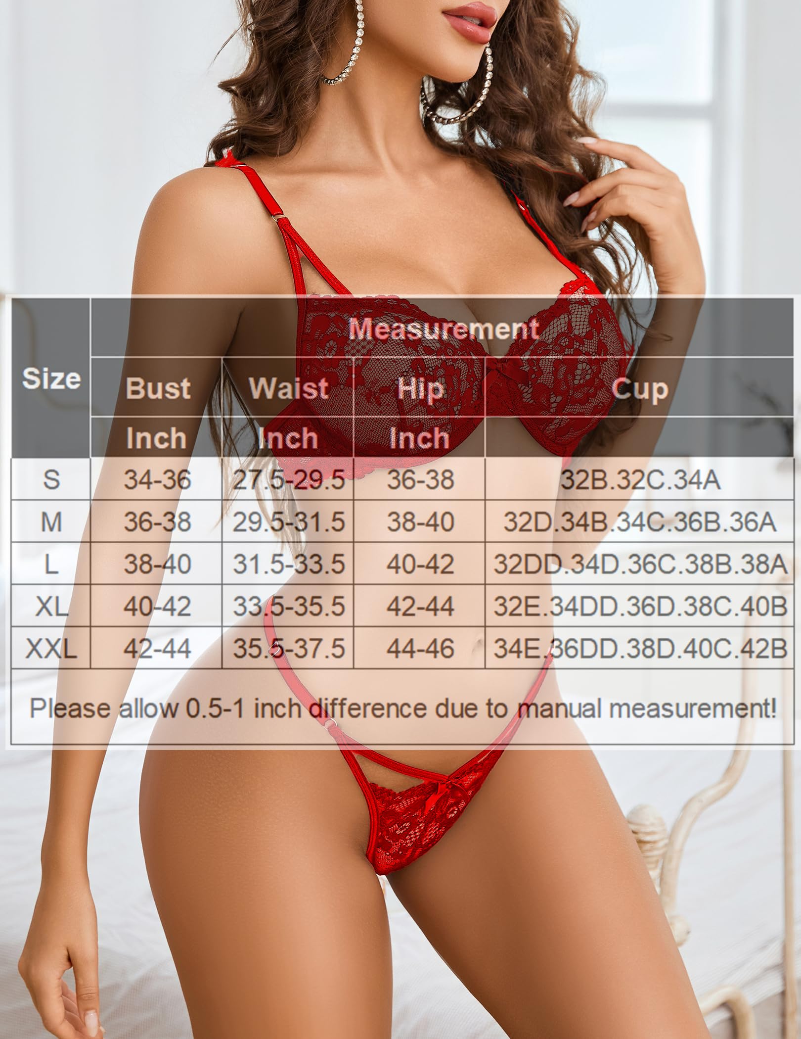 Avidlove Underwire Lingerie for Women Sexy Floral Lace Bra and Panty Two Piece Matching Sets: X-Large Red