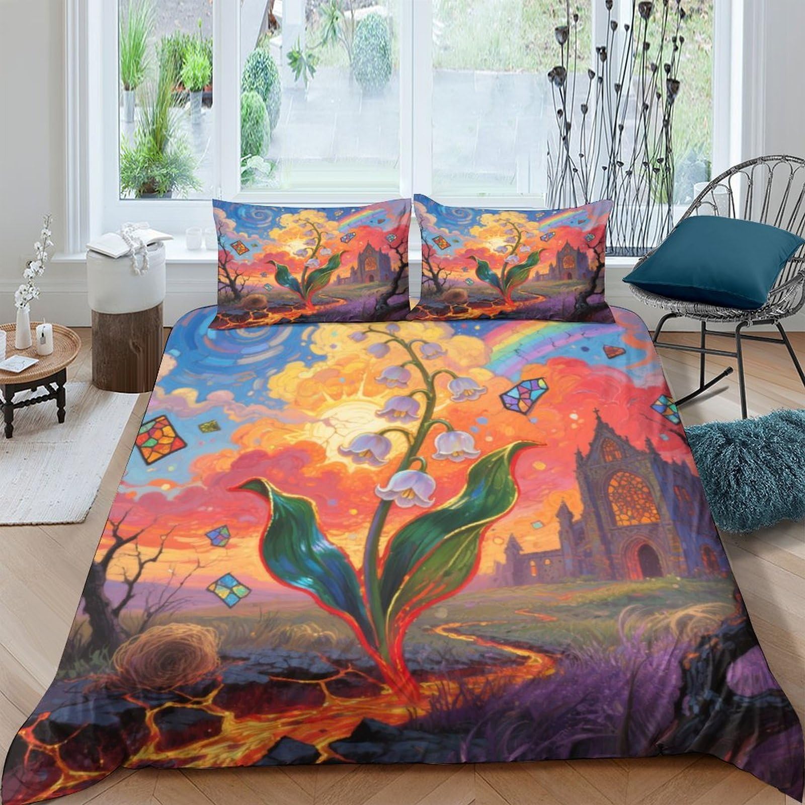 Housse de couette Lily de la vallée infroissable et facile à enfiler avec fermeture éclair 220x240