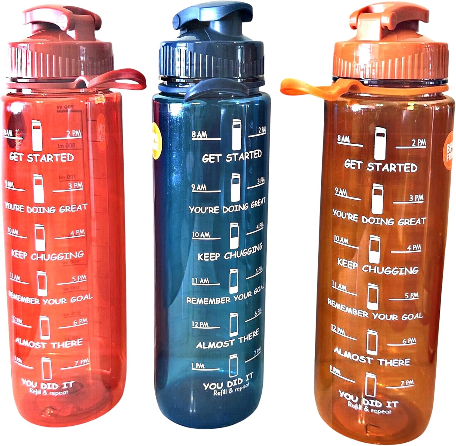 Motivational Water Bottle, 8am to 7pm Hourly Reminders – Daily Water Goal Measures (BPA Free) (Red)