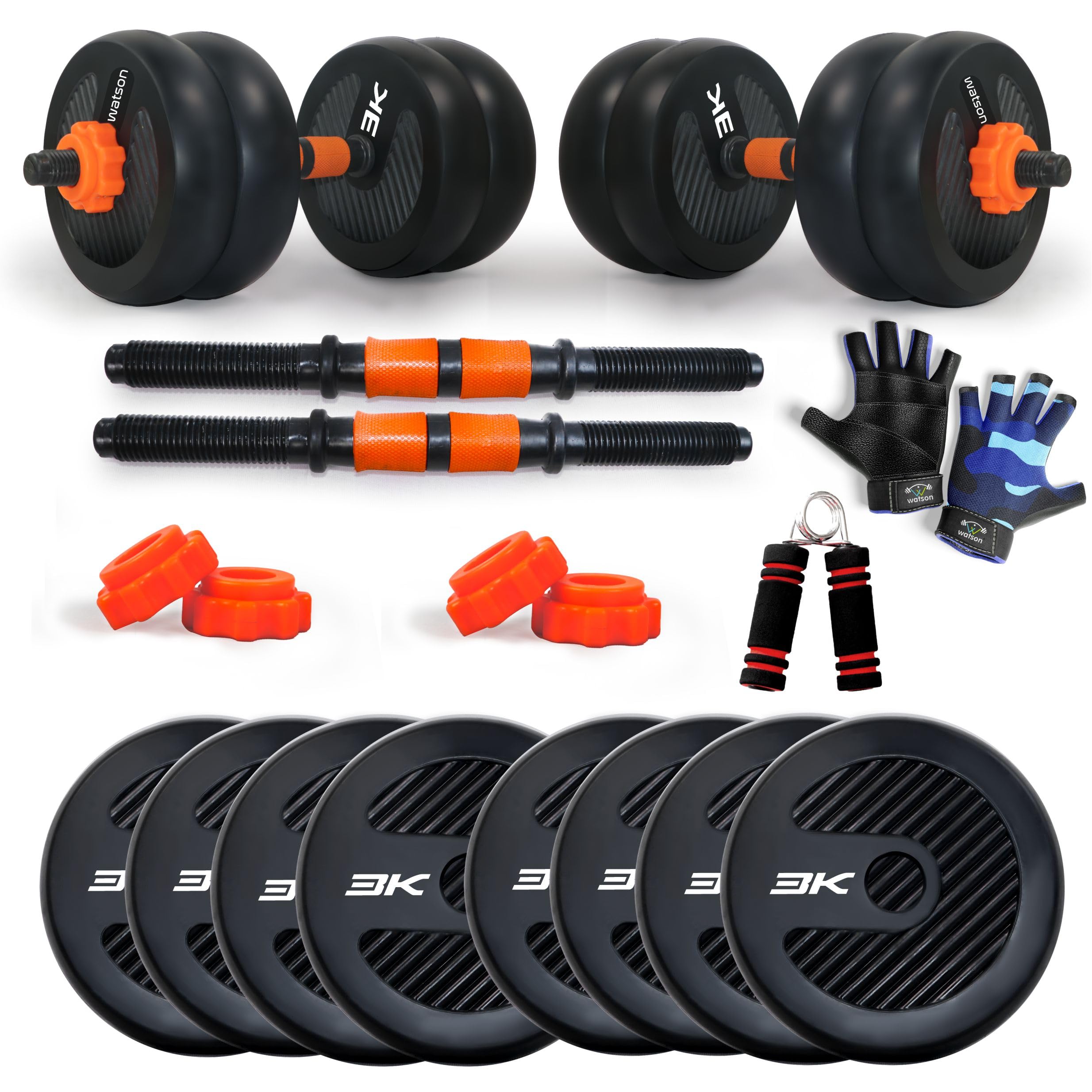 WATSON Premium Rubber Dumbbell Set For Men & Women Fitness, Dumbbell Set With 24Kg (3Kgx8) Rubber Weight Plates, Hard PVC 17" Dumbbell Rods, Foam Gripper & Gym Gloves (B0CL3JQ65S) Amazon Price History, Amazon Price Tracker