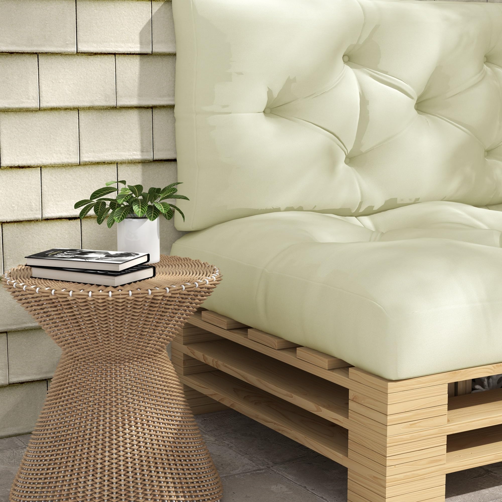 Outsunny Cuscini da Giardino Set 2 Pezzi per Schienale e Seduta con Imbottitura Spessa, Cuscini da Esterno in Poliestere per Divani e Pallet, Crema