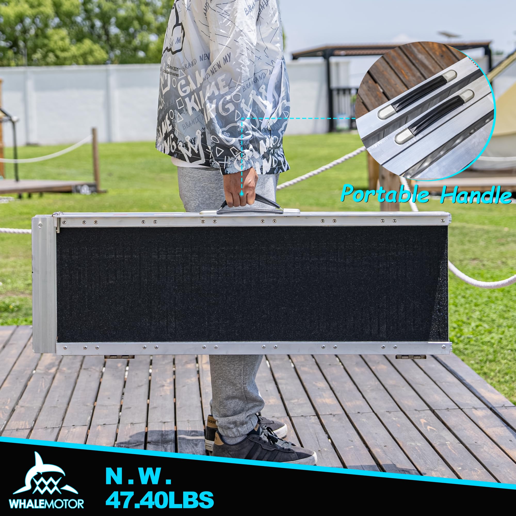 WHALEMOTOR Poręczna rampa dla wózków inwalidzkich, aluminiowa rampa dla wózków inwalidzkich, przenośna, antypoślizgowa rampa dla wózków inwalidzkich, udźwig do 272,2 kg, z płytami przejściowymi