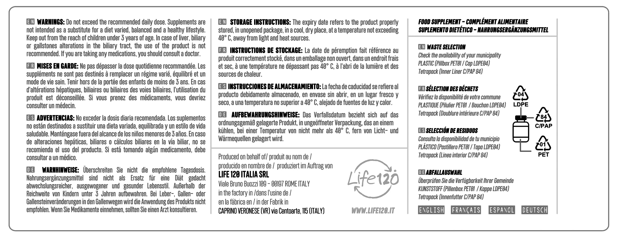 Life 120 - Orac Spice - Integratore combinato di spezie – Curcuma, Pepe, Cannella, Chiodi di garofano, azione Antiossidante, Zenzero, Origano, Regolarità Transito Intestinale – 240 compresse