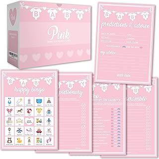 Party Hearty Baby Shower Games for Girl, 250 pcs Pink 5 Games Activities...