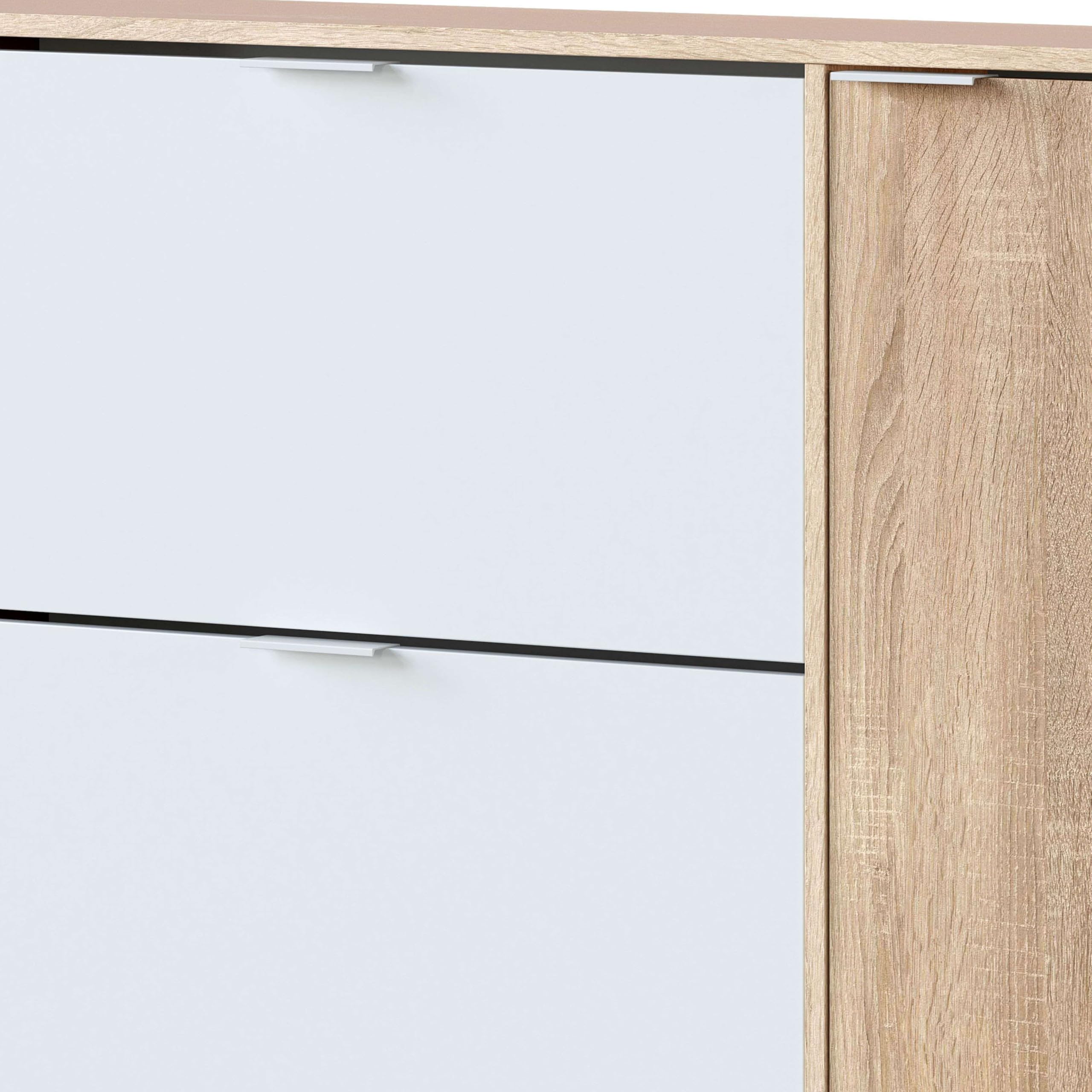 Habitdesign Mueble Zapatero 4 Puertas, Modelo Class, Acabado en Roble Canadian y Blanco Artik, Medidas: 106 cm (Ancho) x 115 cm (Alto) x 22 cm (Fondo)