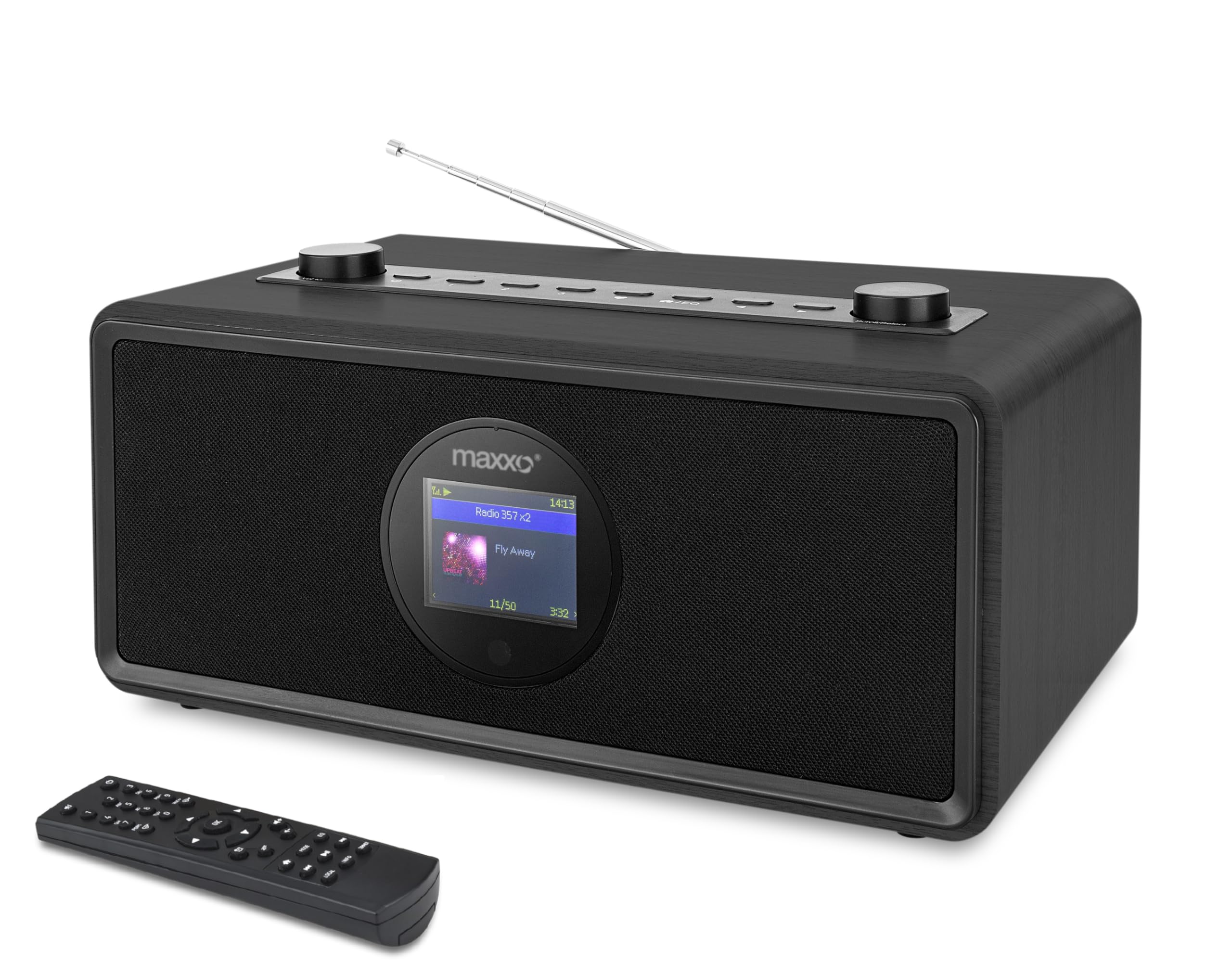 MAXXO Radio Internet DAB+ DT06 - Boîtier en bois - 2 x 20 W RMS, Bluetooth, Wi-Fi, USB, UPnP/DLNA, réveil et télécommande