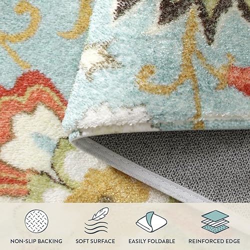 Miniatura 6 de Lahome Alfombra floral para pasillo, alfombra de 2 x 5 pies, lavable, antideslizante, de pelo bajo, alfombra de pasillo de cocina, alfombra suave