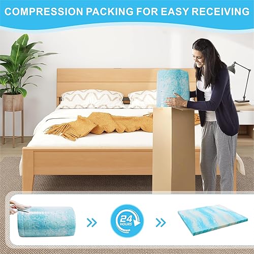 Miniatura 7 de MUUEGM Cubrecolchón de espuma viscoelástica de gel de 3 pulgadas, tamaño King, protector de colchón refrescante para aliviar la presión,