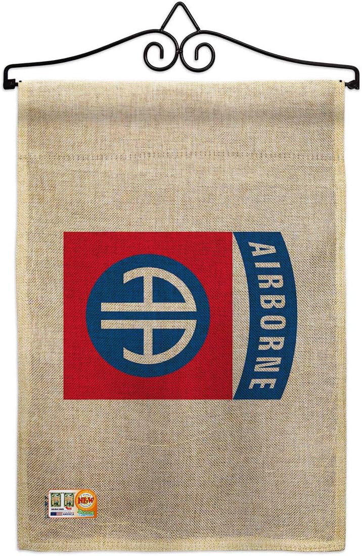 82nd Airborne Burlap Burlap Garden Flag Set Wall Holder Armed Forces Army Rangers United State American Military Veteran Retire Official Small Gift Yard House Banner Double-Sided Made In USA 13 X 18.5