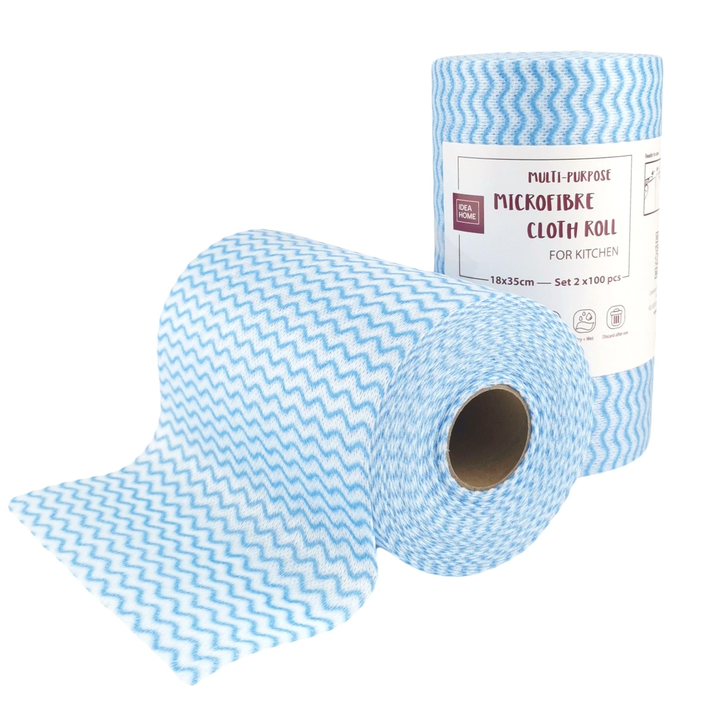 IDEA HOME Ściereczki na Rolce 2x100 sztuk – Niebieskie Ściereczki do Wycierania 8 x 35 cm – Uniwersalne Ściereczki w Rulonie do Kuchni, Sprzątania i Zastosowań Przemysłowych