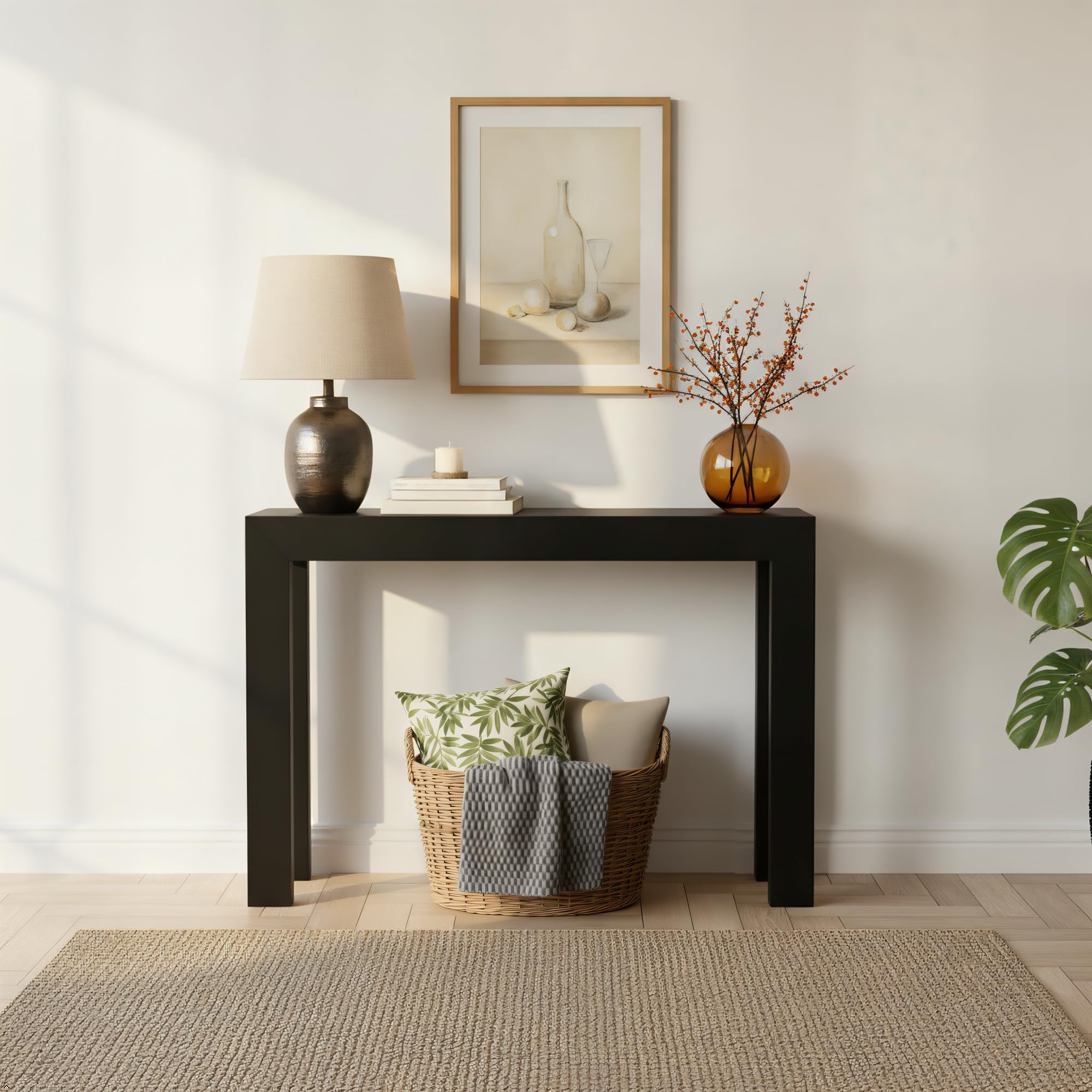 Plank+Beam Modern 46 Inch Console Table, Solid Pine Wood Entryway Table, Narrow Sofa Table for Hallway or Living Room, Black