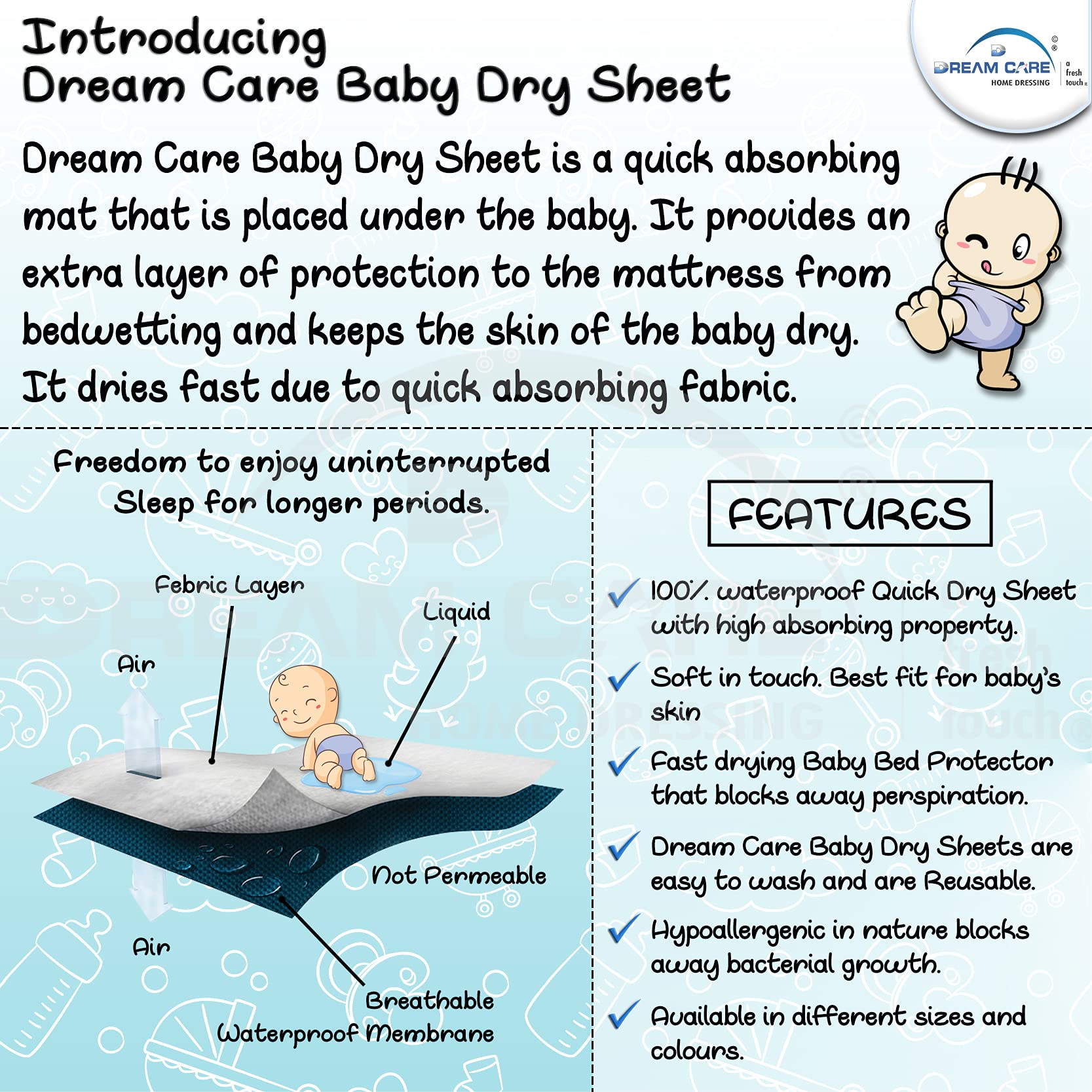 DREAM CARE Waterproof & Washable Instadry Extra Absorbent Baby Dry Sheet & Bed Protector/Crib Sheet - Size Small 20x28 Inches/ 50X70 Cms-Rust 2