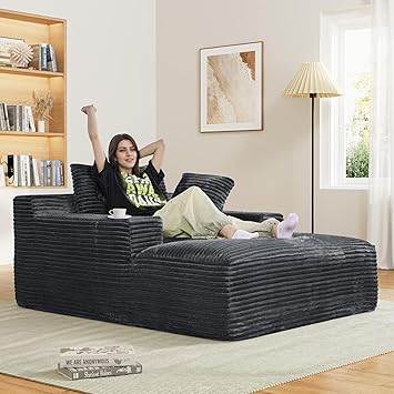 Rophefx Oversized Chaise Lounge Chair Indoor, 68 Sleeper Sofa Bed, Dark Grey