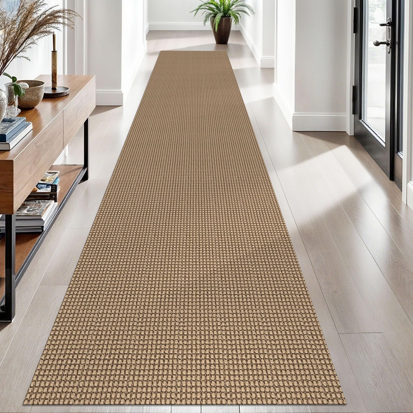 EARTHALL Woven Runner Rug 2.6x12 Ft Washable Runners for Hallways Extra Long Cotton Non Slip Rubber Backed Kitchen Runner Braided Indoor Floor Carpet