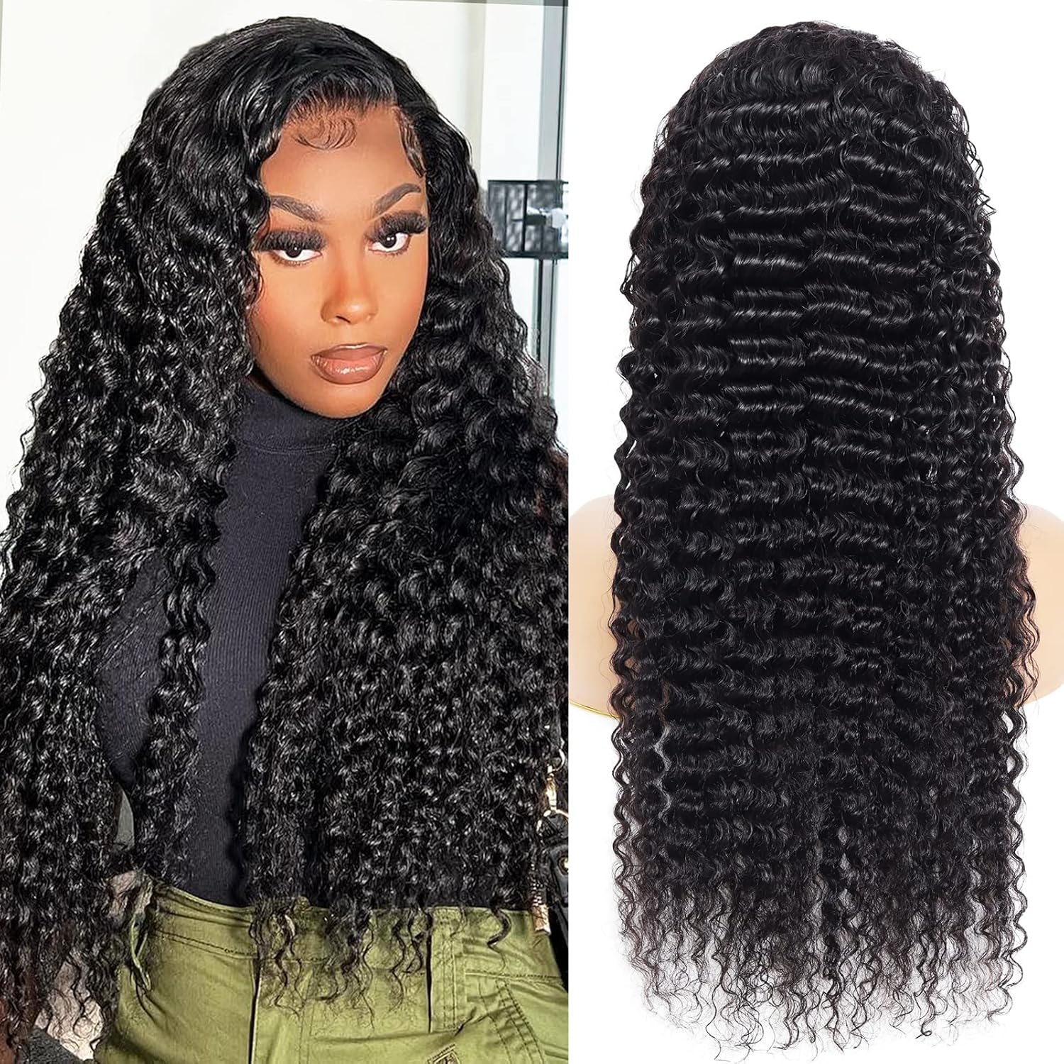 MICHIES Deep Wave Lace Front Wigs Human Hair Colored 13x4