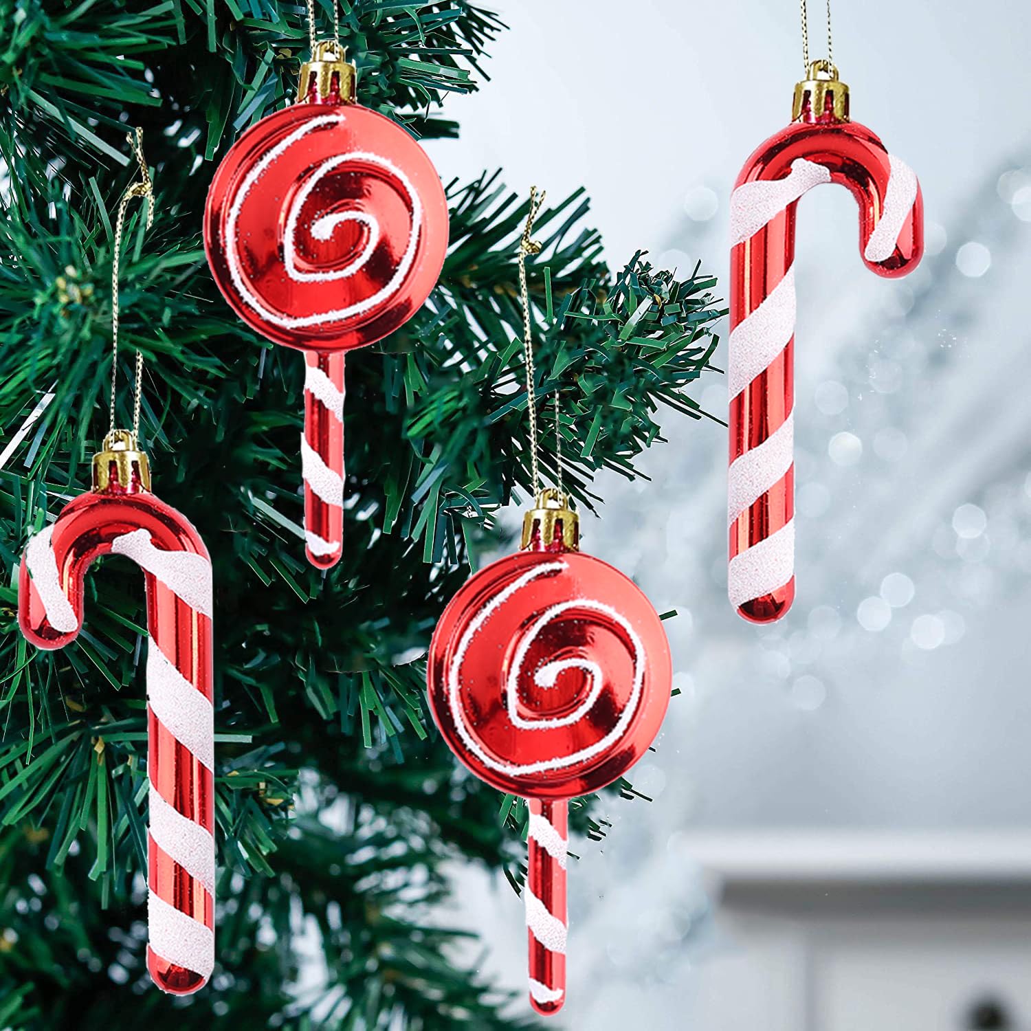 HERZWILD 12pcs Christmas Tree Candy Cane Hanging Ornaments - 12cm Red & White Christmas Tree Decorations, Red-whitea, candy canes0709 - Image 4