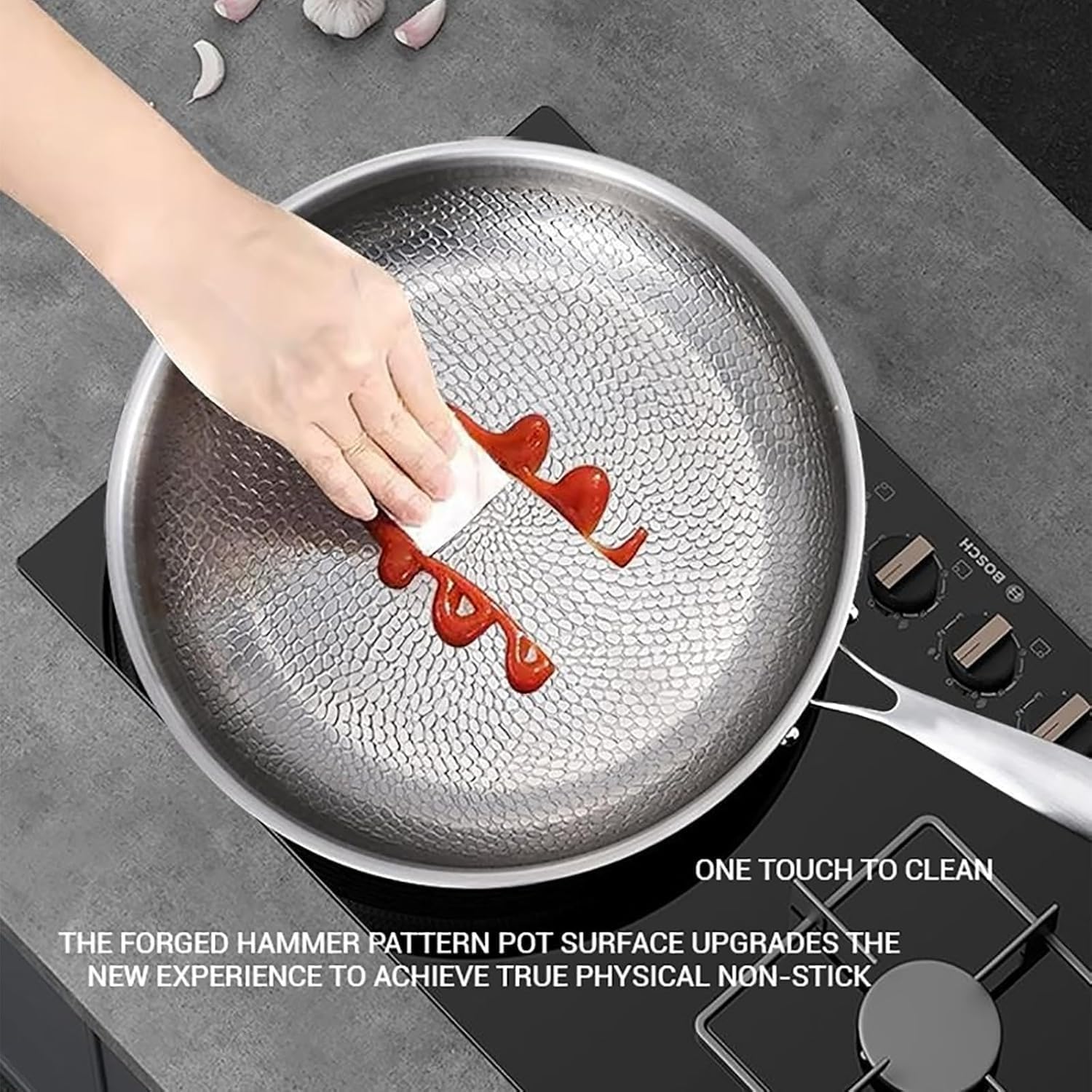 2026 Siraatskitchen Titanium Pan, Okura Titan Pfanne, Unbeschichtete Titan Pfanne 28/30/32 cm mit Deckel, Kratzfest & Antihaft, Geeignet für Induktion und Alle Herdarten, Ofenfest(24CM,Ohne Abdeckung)