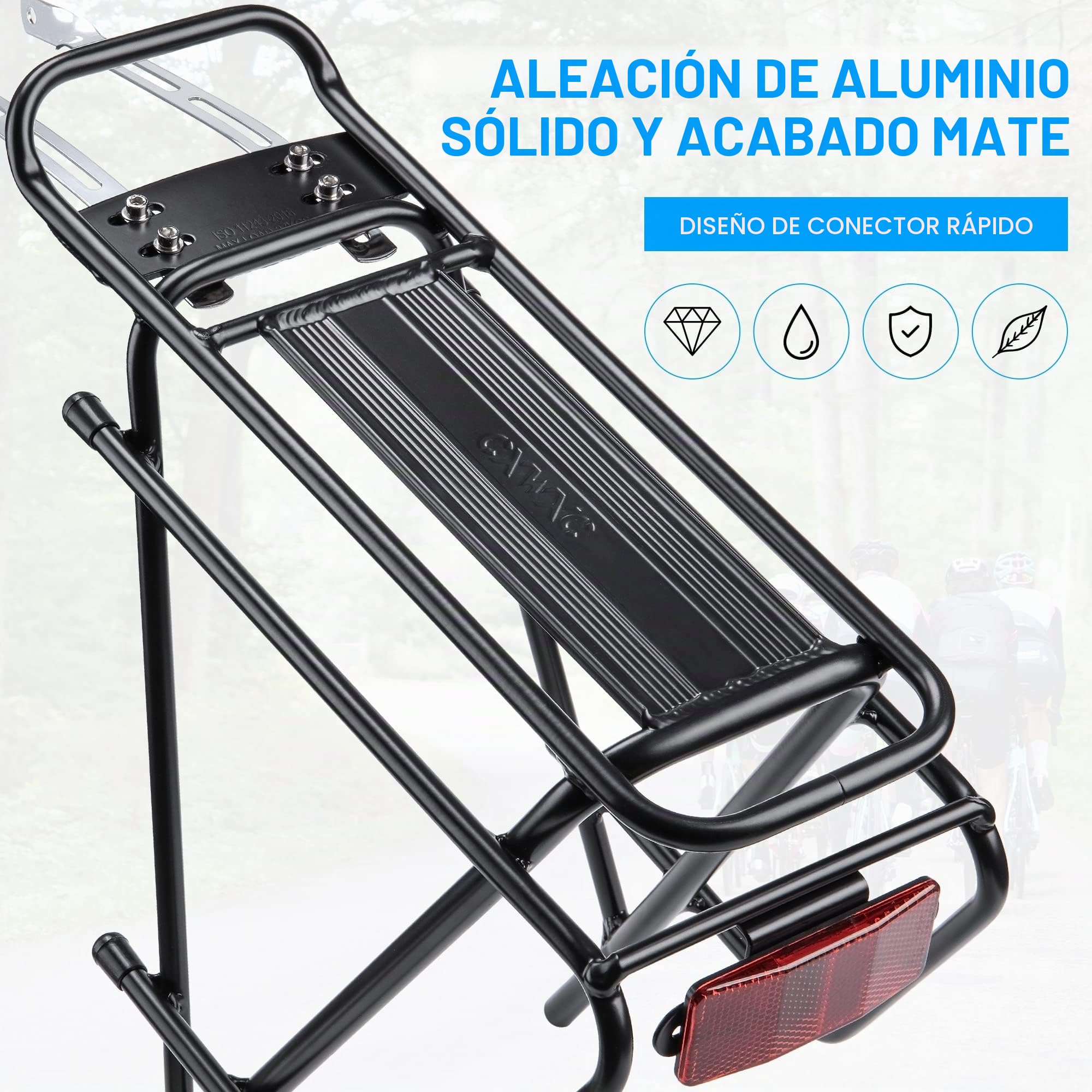 Kadacha Portaequipajes para Bicicletas con o Sin Freno de Disco, Portaequipajes para Bicicletas de Turismo Apto para Bicicletas de 26 a 29 Pulgadas con Reflector y Carga Máxima de 27kg