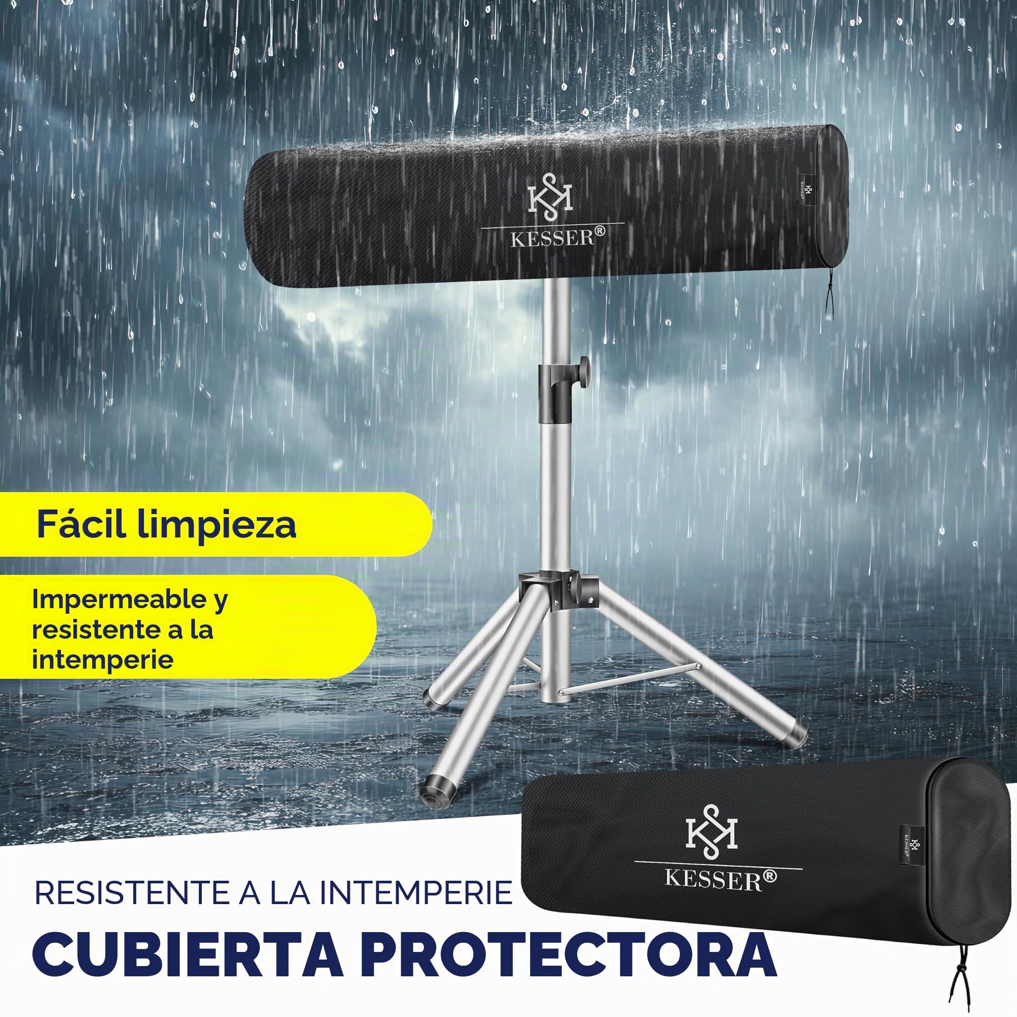 KESSER® Radiador de Infrarrojos, Calefacción Radiante, Trípode Telescópico Ajustable en Altura, Calefacción Radiante para Mesa de Cambiar Pañales, 2500W Con Control Remoto (Plata)