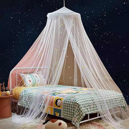 Mengersi Bed Canopy with Fluorescent Stars Glow in Dark for Girls Crib Baby,Playing Tent Bed Netting for Kids Toddler Crib Bed Room Decor Mosquito Net Fit for Patio Camping Home &Travel