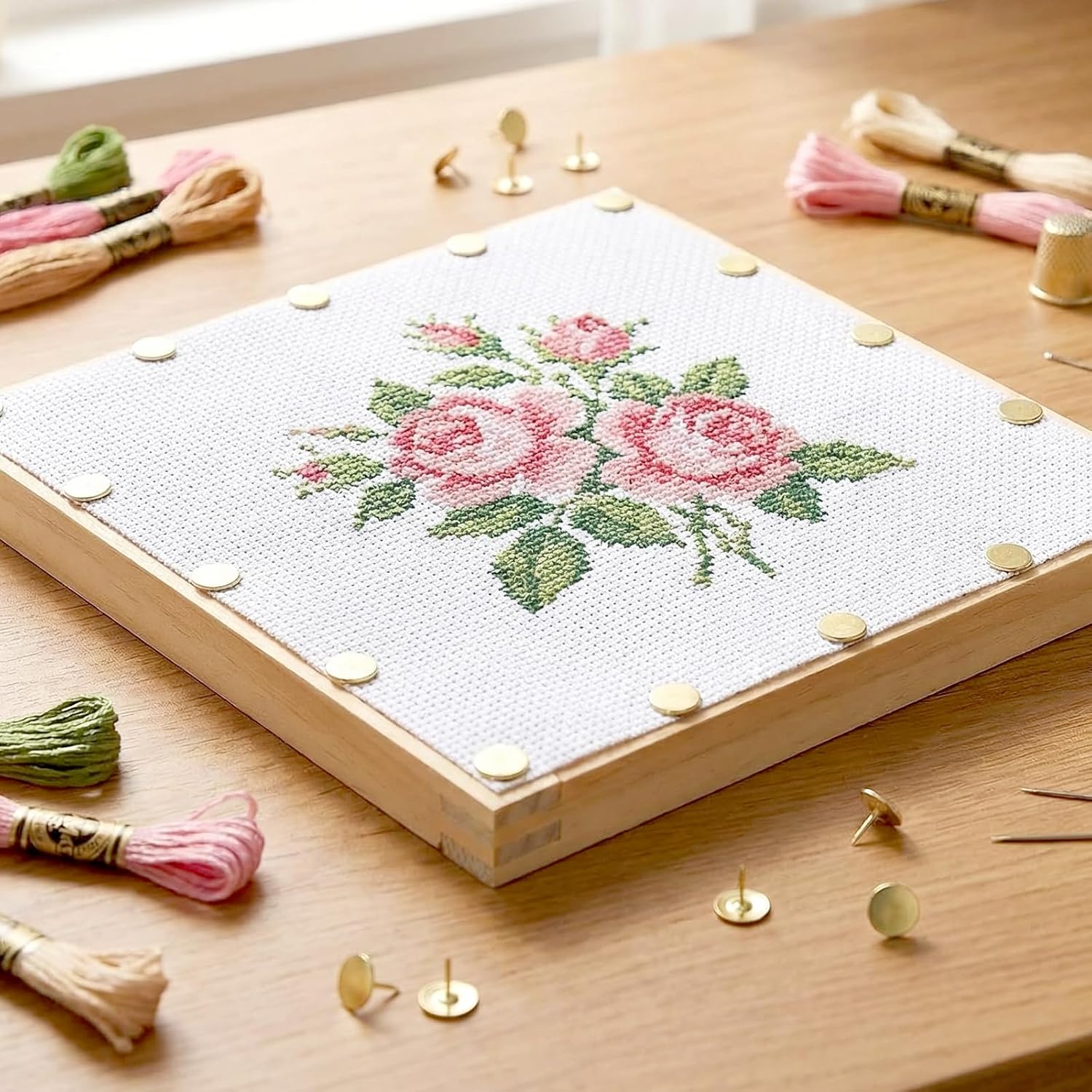 4 PCS Embroidery Stretcher Bars Frame Set - Wooden Needlepoint Frame Kit, Adjustable Needlework Frame for Embroidery, Cross Stitch, Canvas & DIY Crafts (7.8in)
