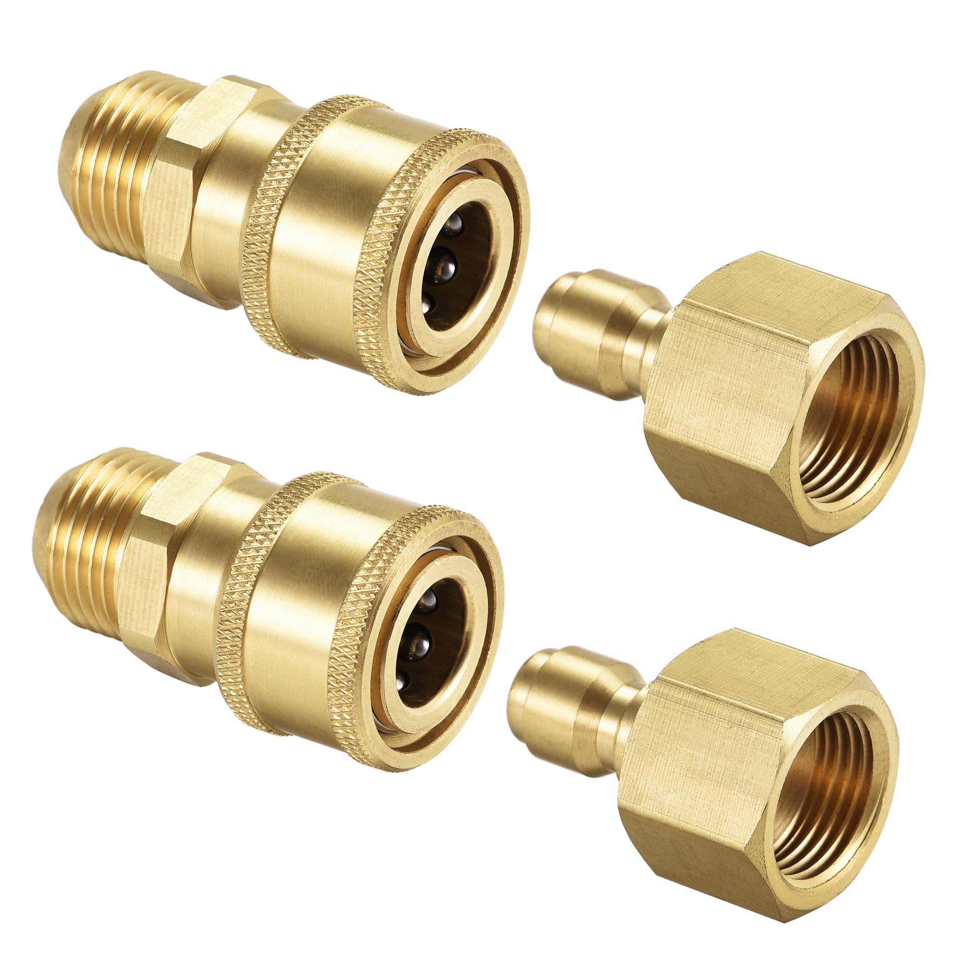 uxcell Juego de accesorios de manguera de jardín de latón de conexión rápida M18 x 1,5 macho y M18 hembra de rosca de manguera de agua adaptador de arandela a presión, 2 juegos