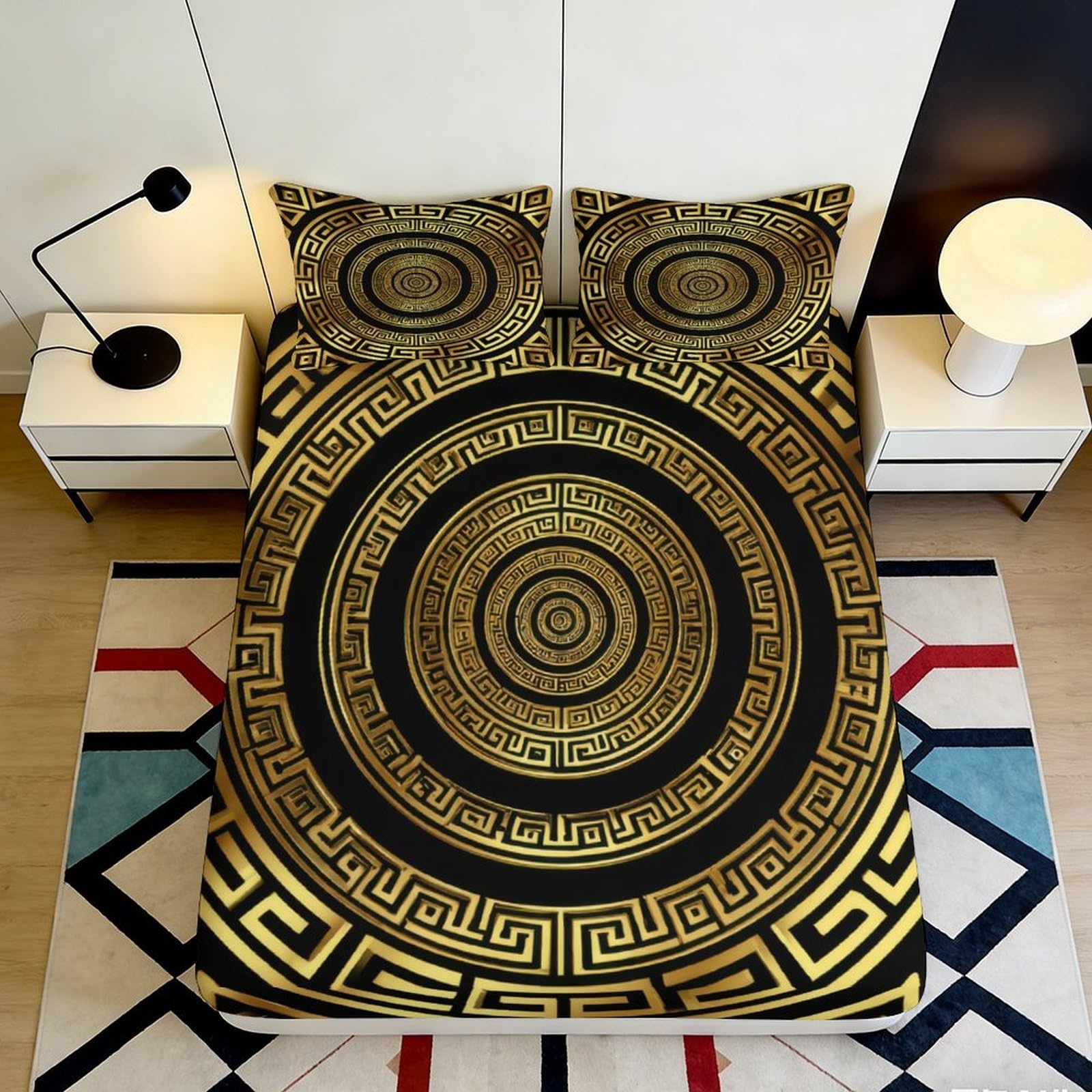 Pnayamiorkfel Style-1 3D Printed Golden Mandala Fitted Sheet Microfiber Soft Decorative Geometric Pattern Mattress Cover For Bedroom Guest Room Dorm 90X200x25cm