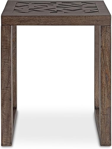 Miniatura 6 de Kate and Laurel Elyria - Mesa auxiliar bohemia grabada, 20 x 14 x 26 pulgadas, color gris, mesa auxiliar moderna para almacenamiento y exhibición