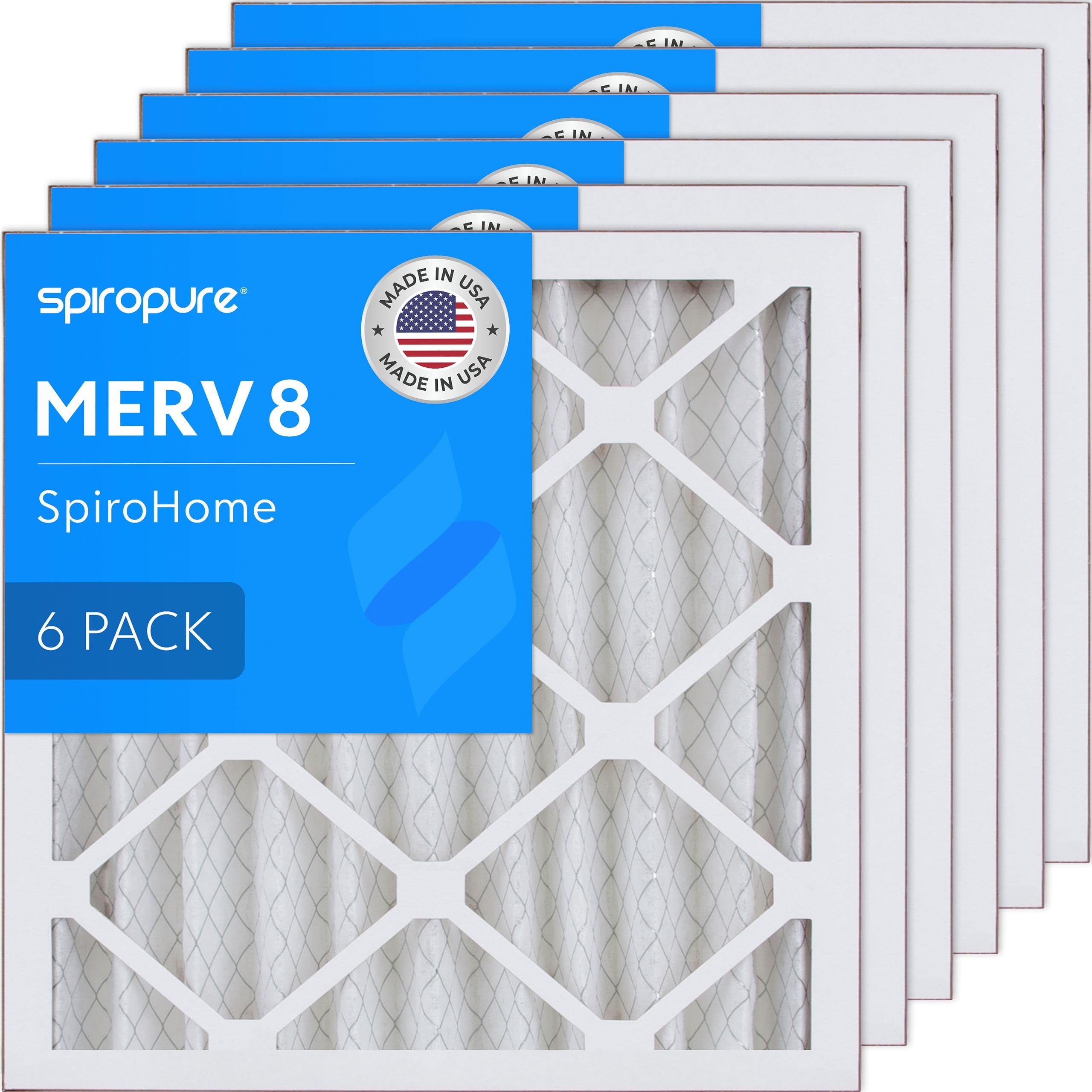 SpiroPure 9.25x9.25x2 MERV 8 Pleated Filter Air Filters Made in