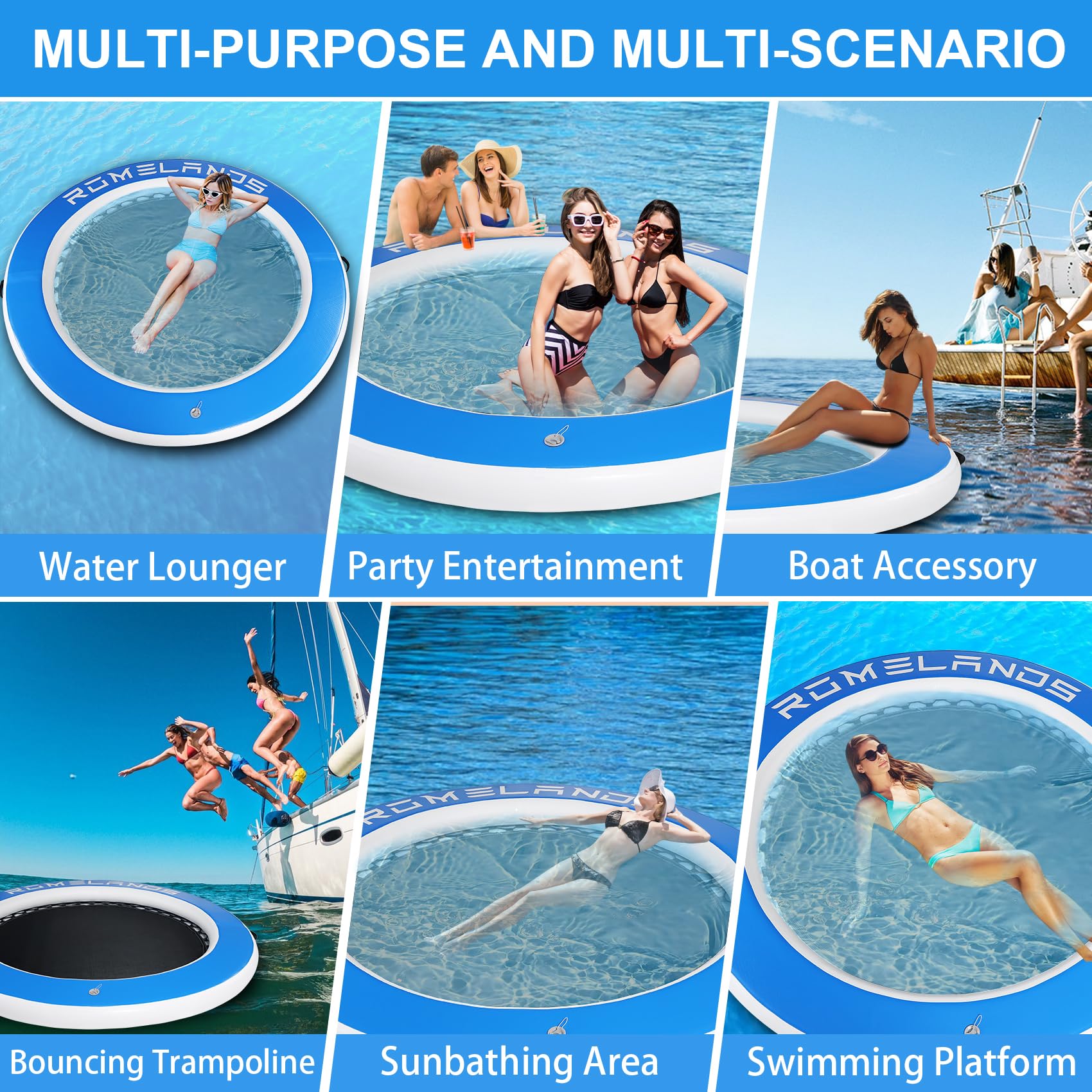 Hamaca hinchable de 245 cm, anillo de natación redondo como plataforma flotante para fiestas de verano, plataforma de natación para lagos, piscinas y el mar