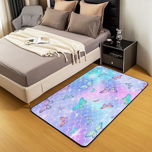 Miniatura 4 de Alfombras de mariposa para sala de estar, dormitorio, con estampado de mariposas, alfombra de sirena de 5 x 7 pies, alfombra decorativa para niños,