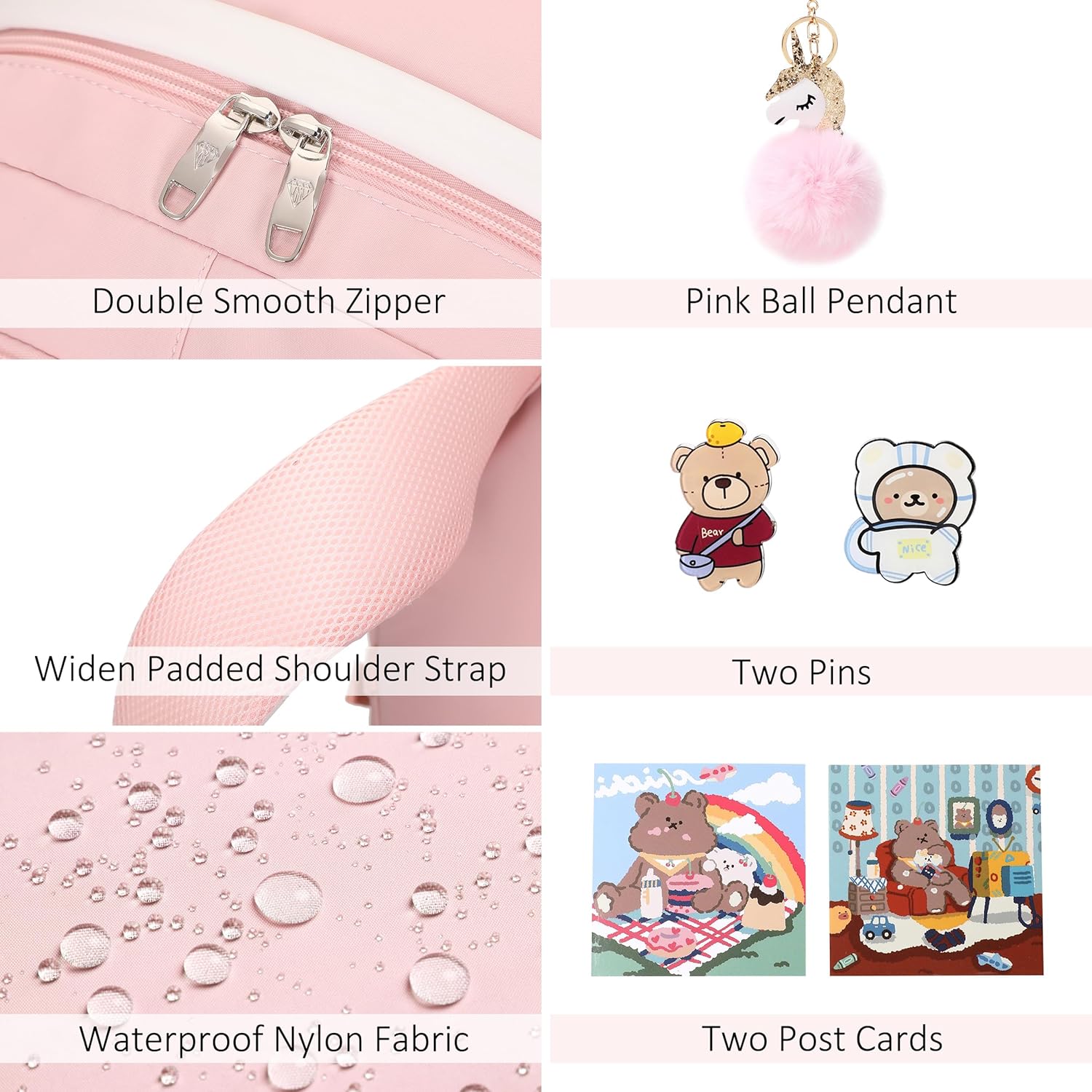 Backpack for Girls with Accessories Laptop Bookbags 16 Inch Kawaii Kids Elementary Middle High School Bag College Travel Daypack Gifts for Teens Women Students (Pink) - Image 5