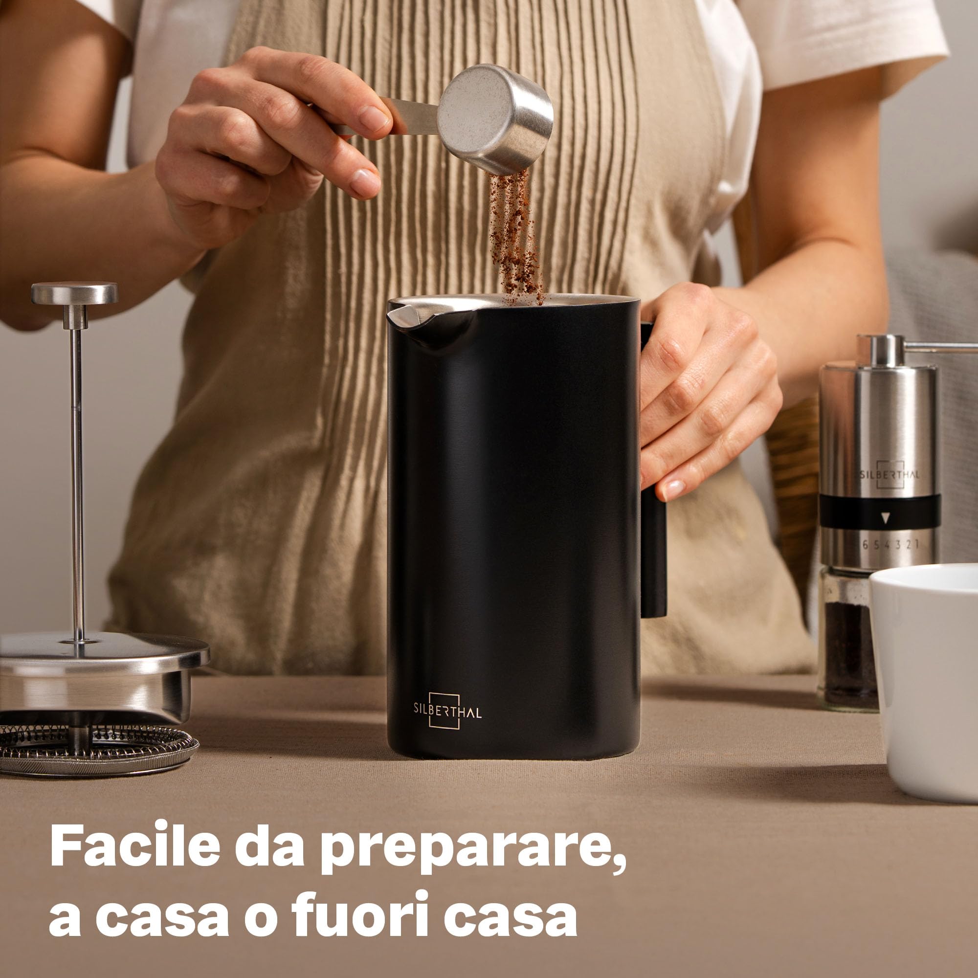 SILBERTHAL Caffettiera a stantuffo 1L - Acciaio inox - French press | Conserva il caffè caldo - Mantiene il caffè caldo - Facile da usare - Staccabile - Grande capacità 1 litro