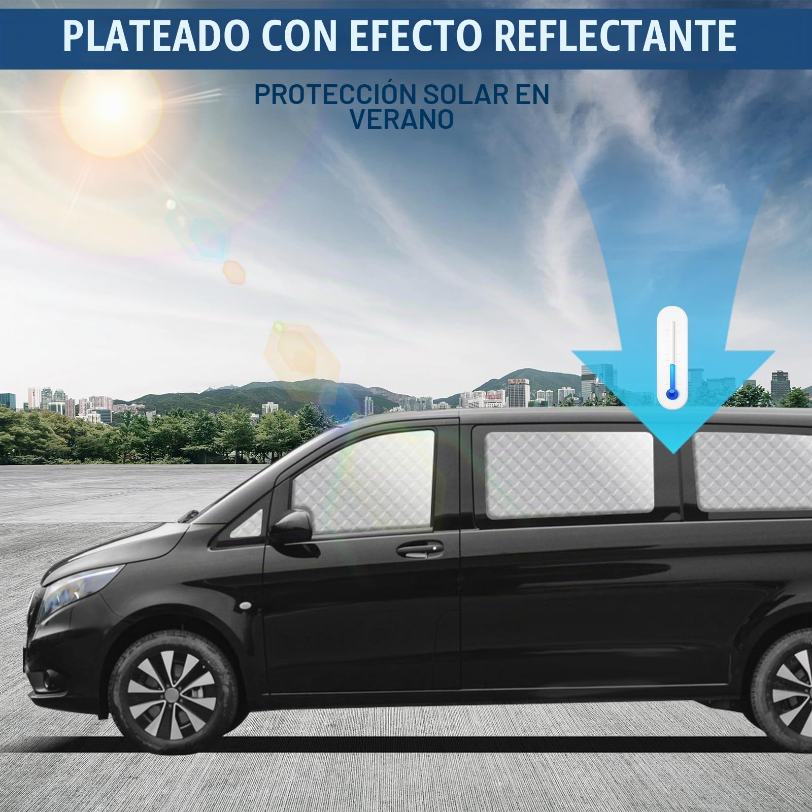 MaxAwe 10 unidades de alfombrilla térmica compatible con VITO III W447 2014-2024 SWB, parasol interior del coche para la cubierta del parabrisas delantero, juego de persianas térmicas, juego de