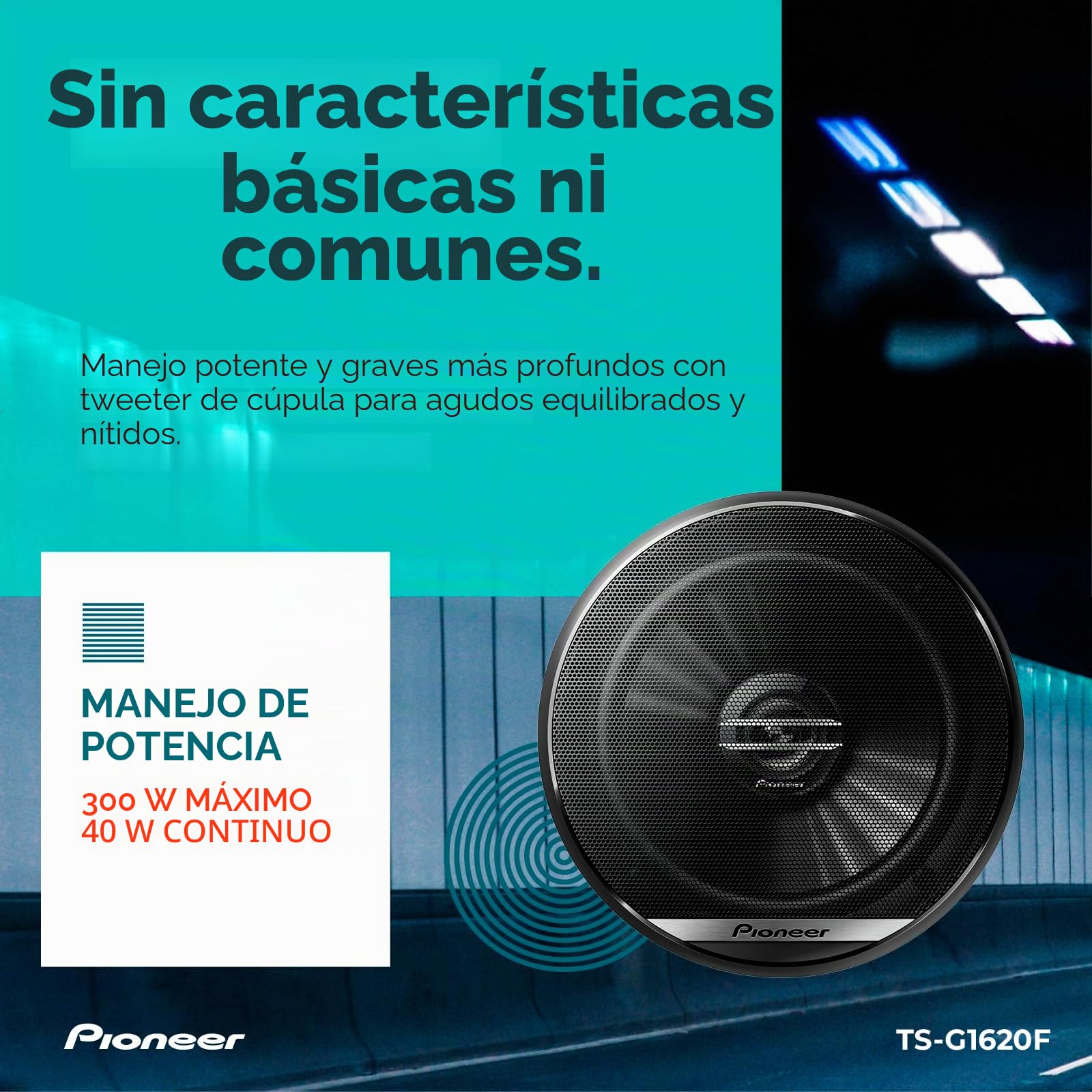 PIONEER TS-G1620F - Altavoz coaxial de 2 vías de 6-1/2 Pulgadas, 300 W máx. / 40 W Nominal, 12.90 x 7.40 x 3.20 Pulgadas, Negro