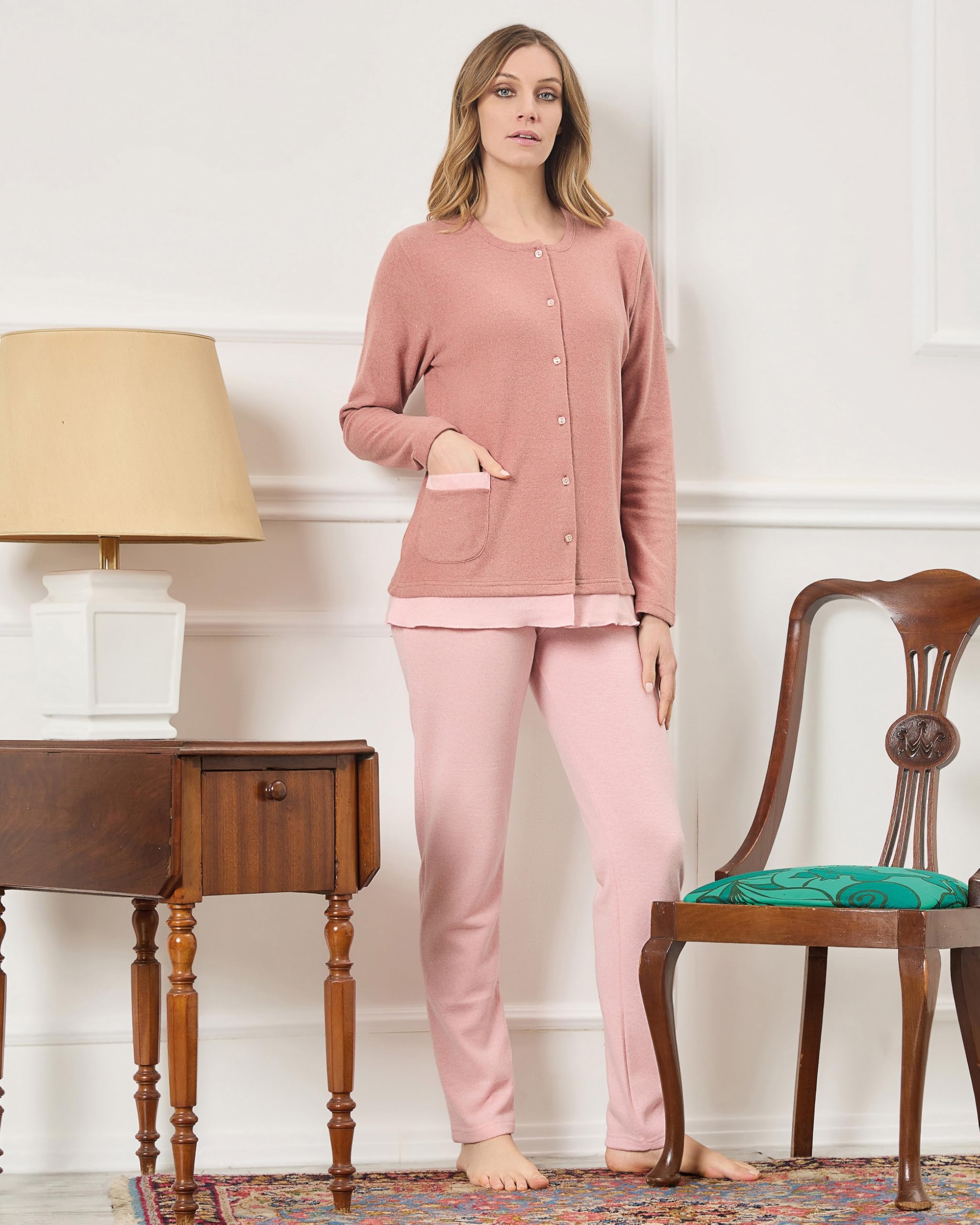 Pigiama Donna Invernale Cotone Punto Milano, Pigiami 2 Pezzi Morbido con Maglia Manica Lunga, Fantasia a Scelta, Taglie 44 46 48 50 52 54
