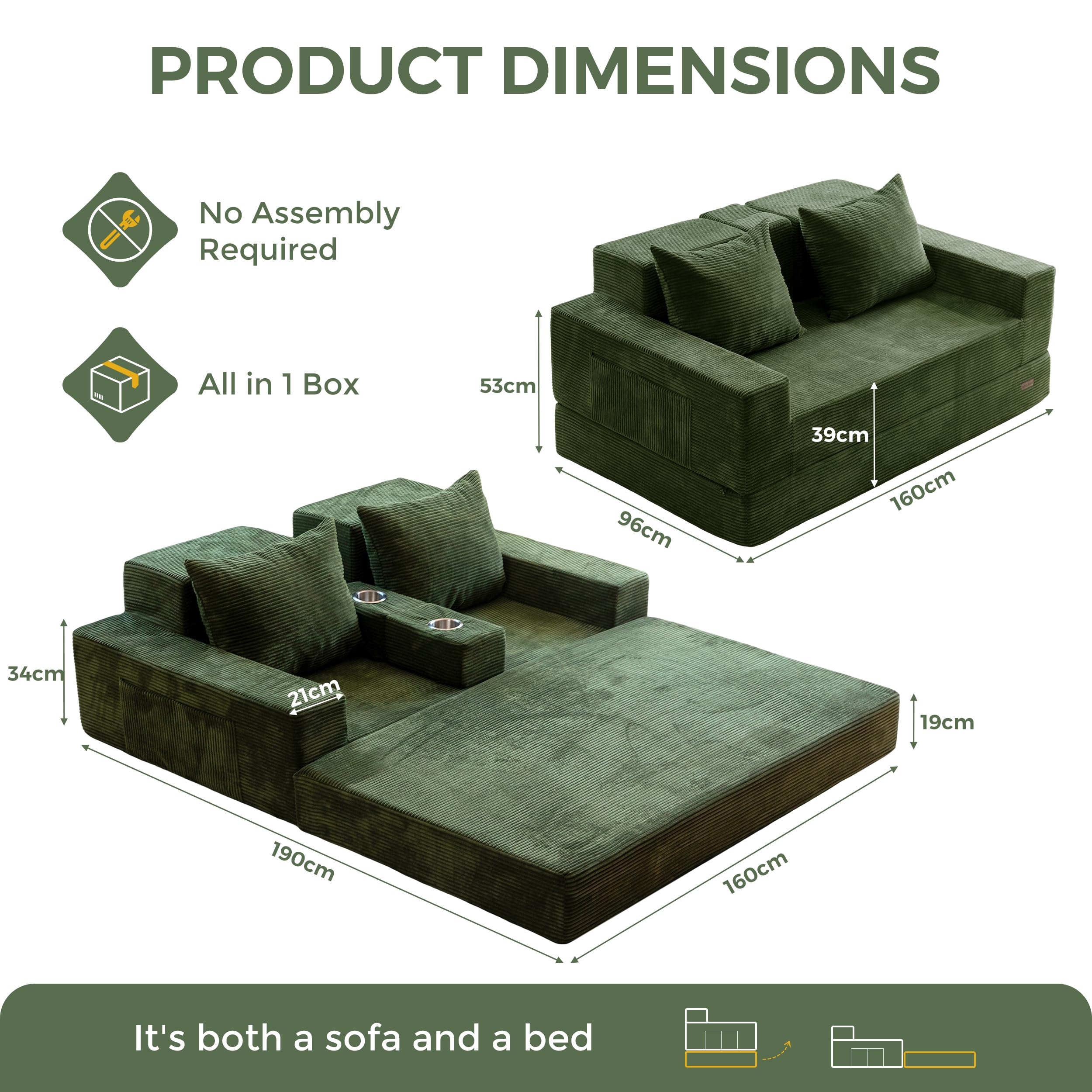 Foldable Bed MAXYOYO Foldable Sofa Bed - Corduroy Floor Couch With